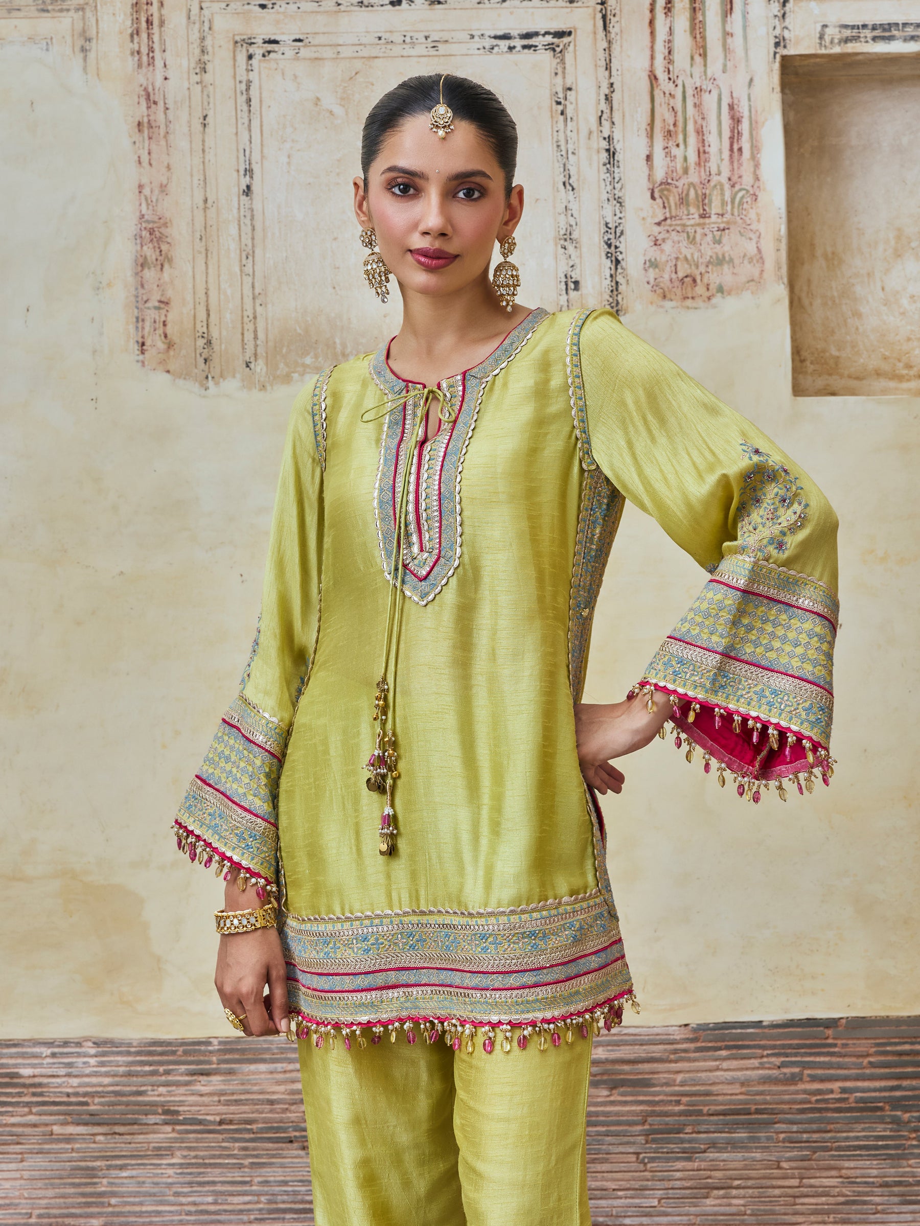 Rimya Bemberg Raw Silk Lime Kurta Set