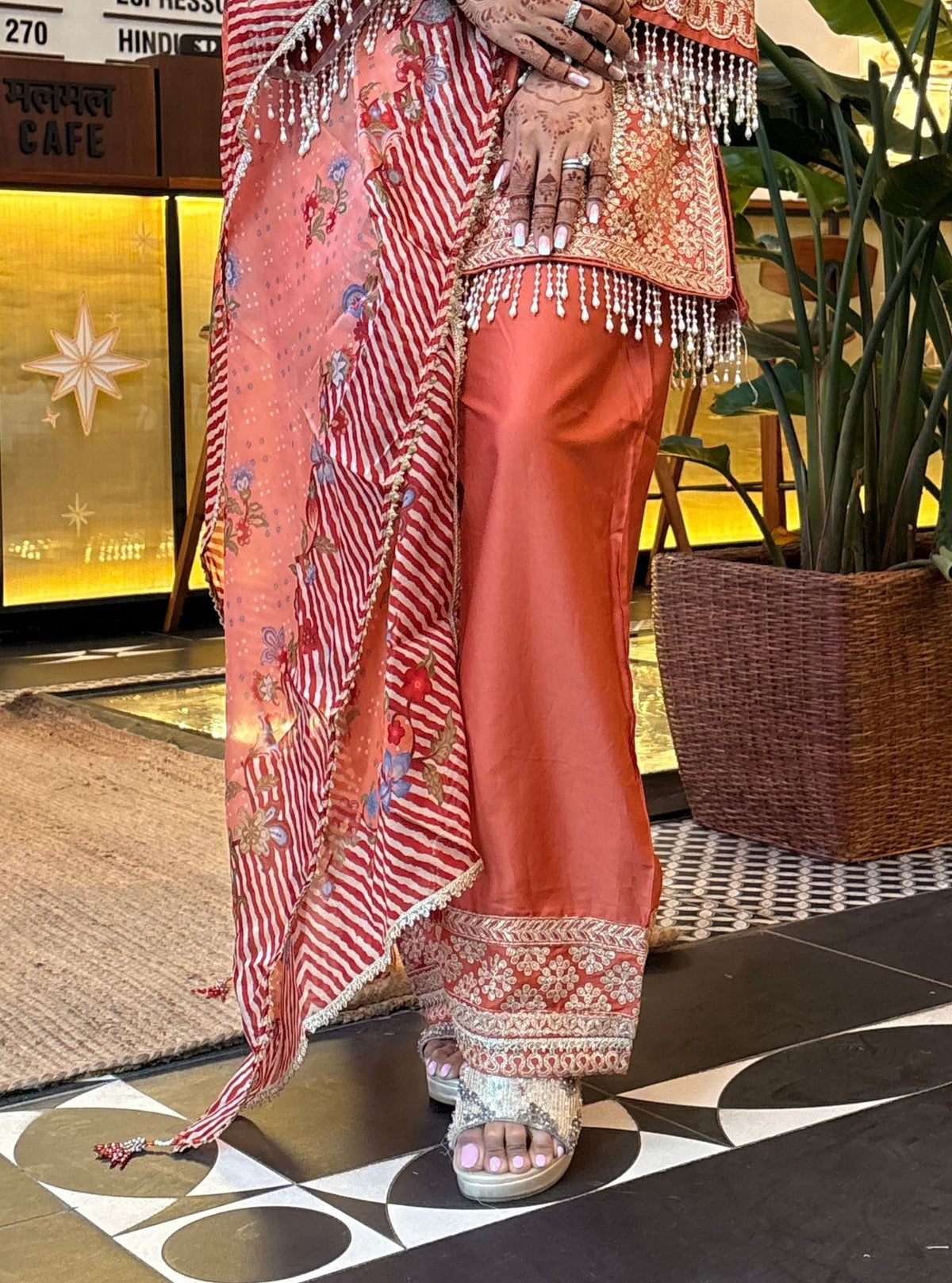 Arna Pima Satin Terracotta Kurta Set