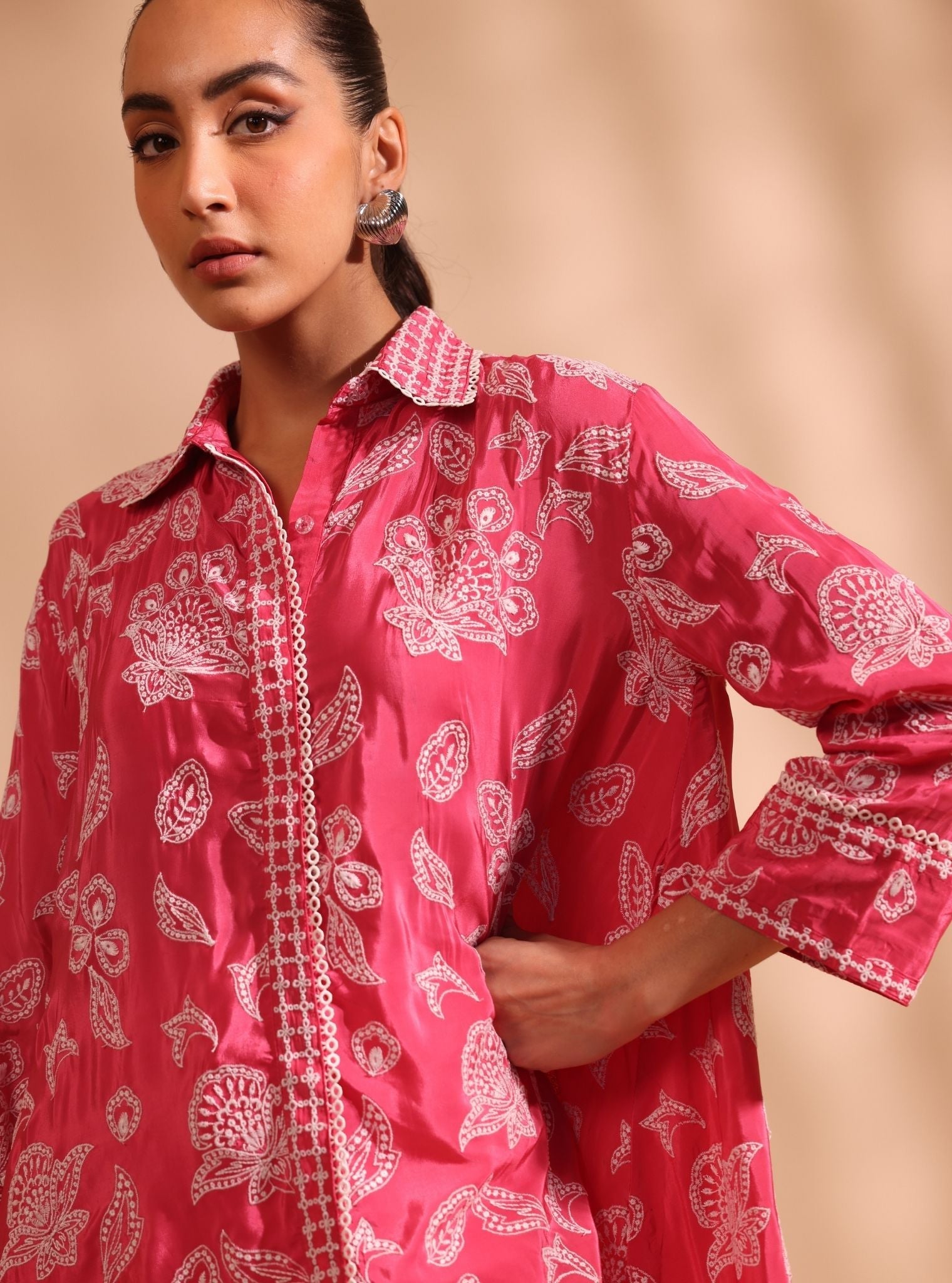 Mulmul Crepe Luan Fuschia Shirt