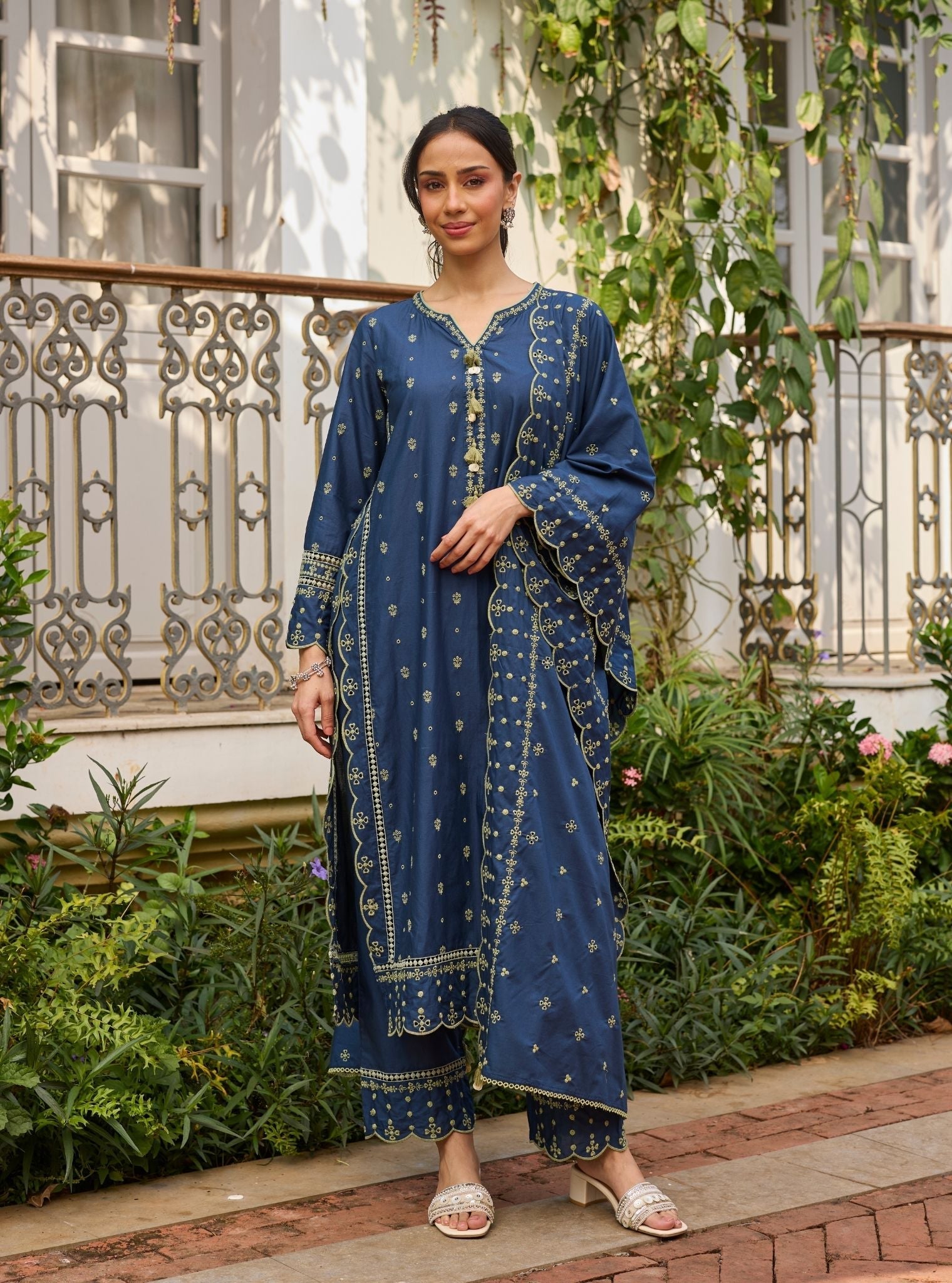 Anra Supima Cotton Navy Kurta Set