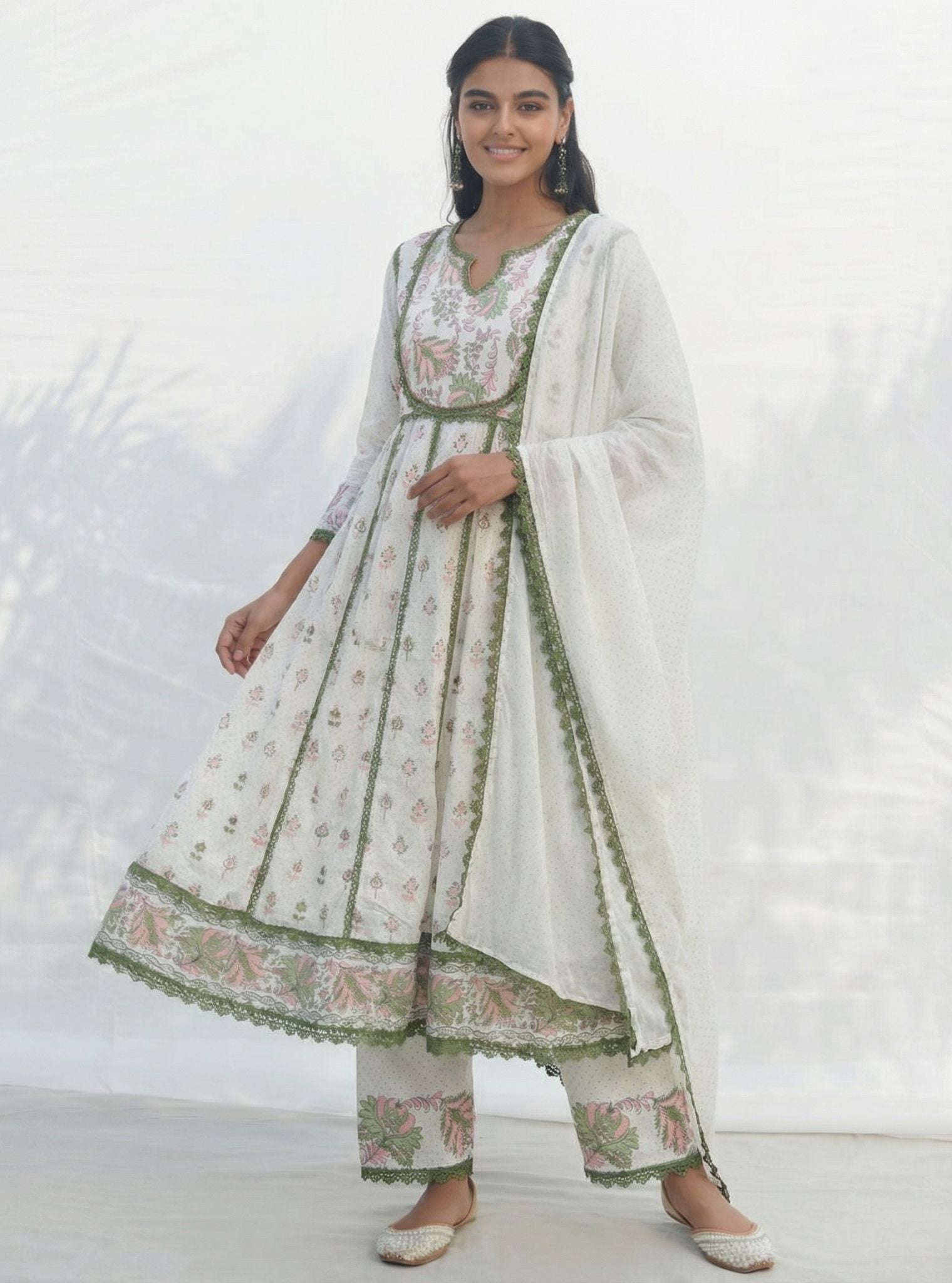 Amaryllis Supima Cotton Green Anarkali Kurta Set