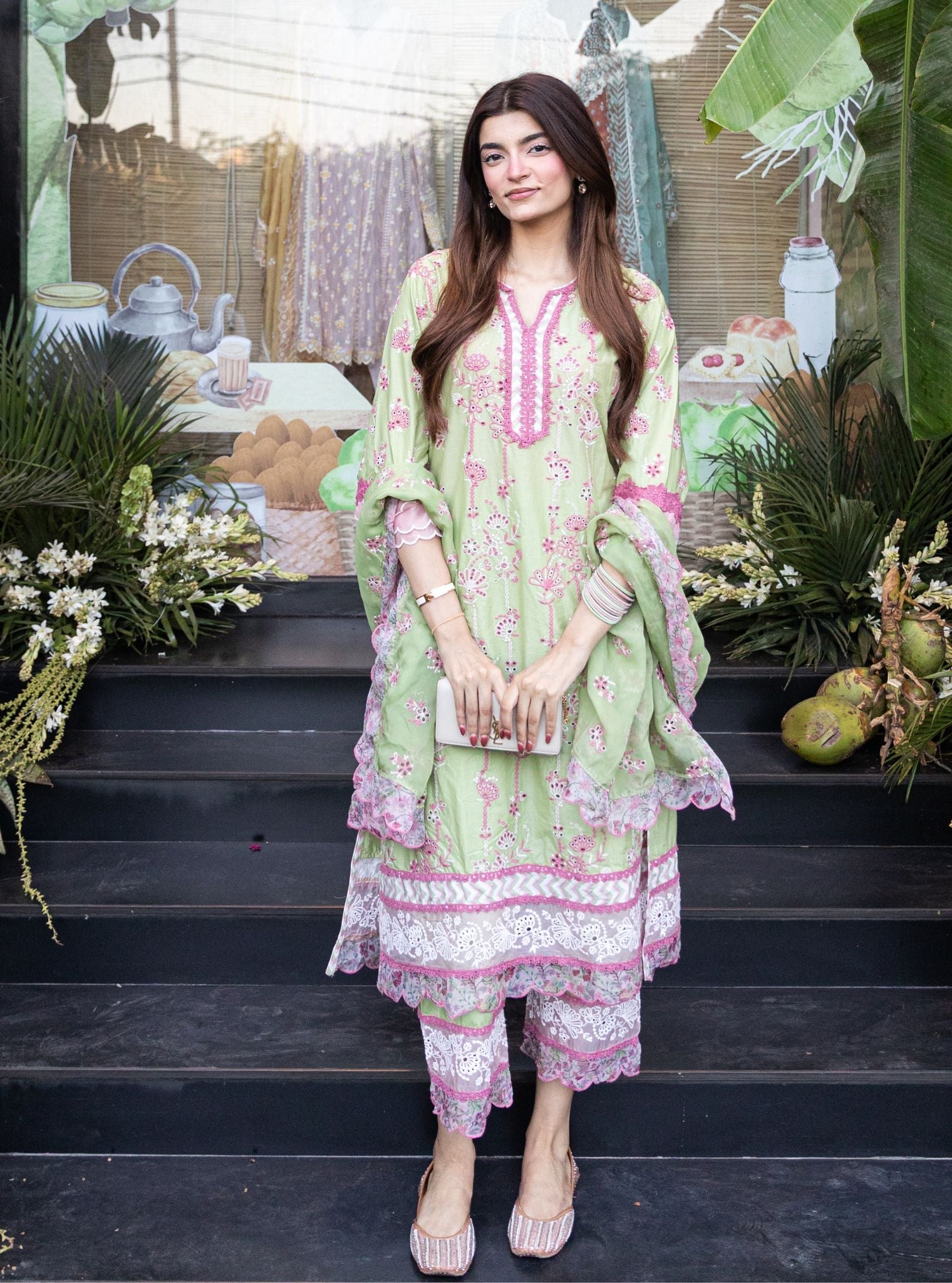 Mulmul Cotton Nair Light Green Kurta With Mulmul Cotton Nair Light Green Pant