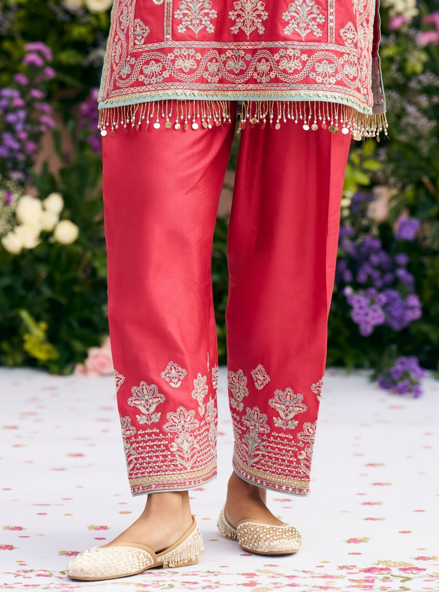 Khumari Pima Satin Red Kurta Set