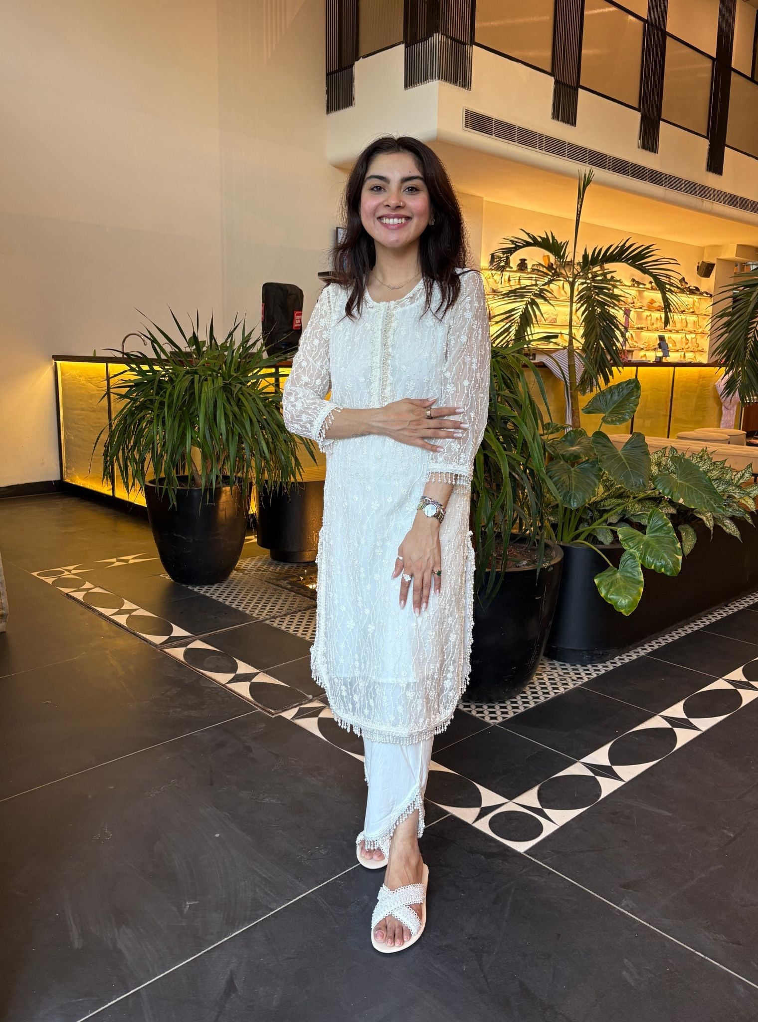 Freya Tencel Luxe Organza White Kurta With Freya Round Hem Pant