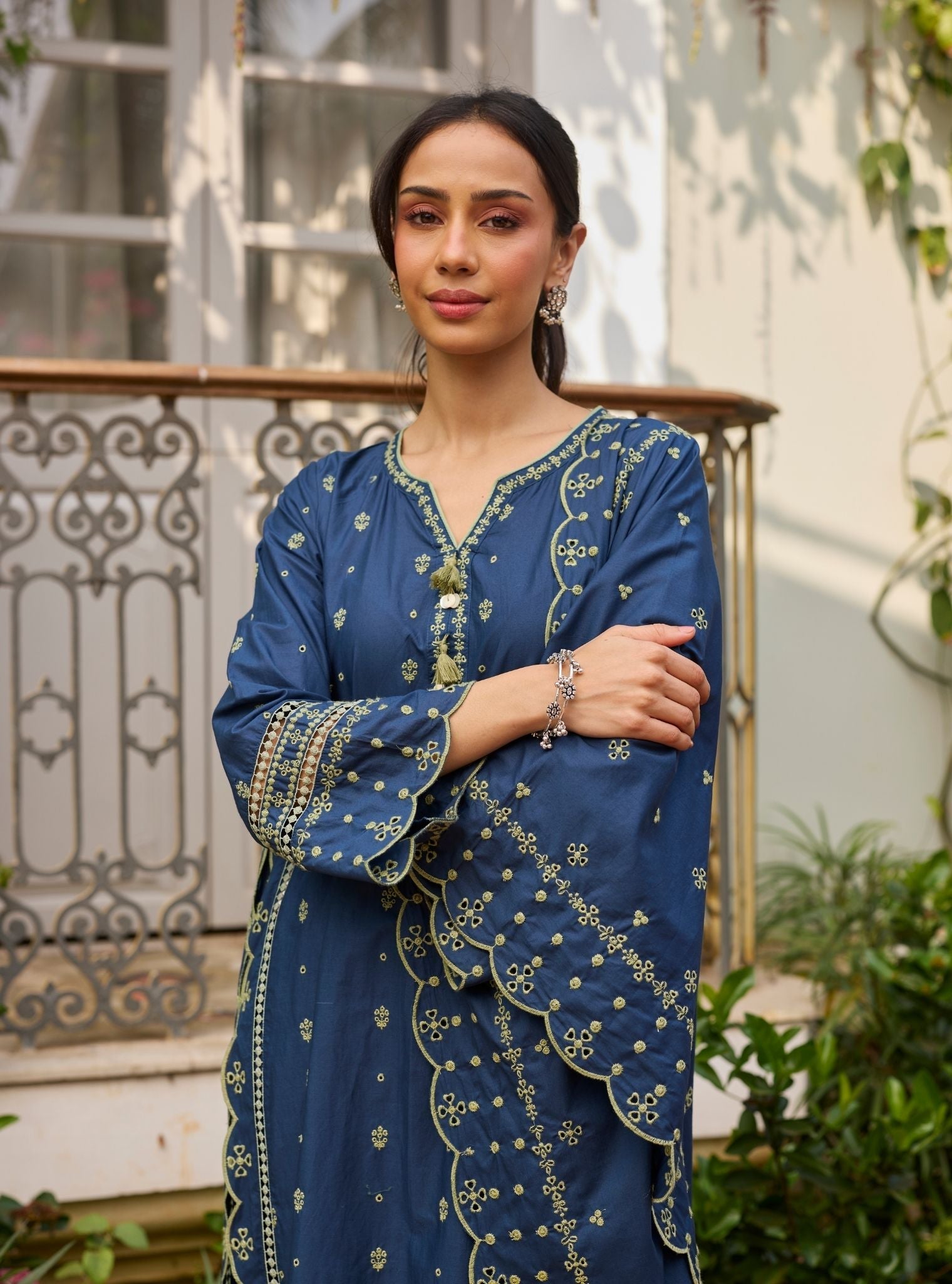 Anra Supima Cotton Navy Kurta Set