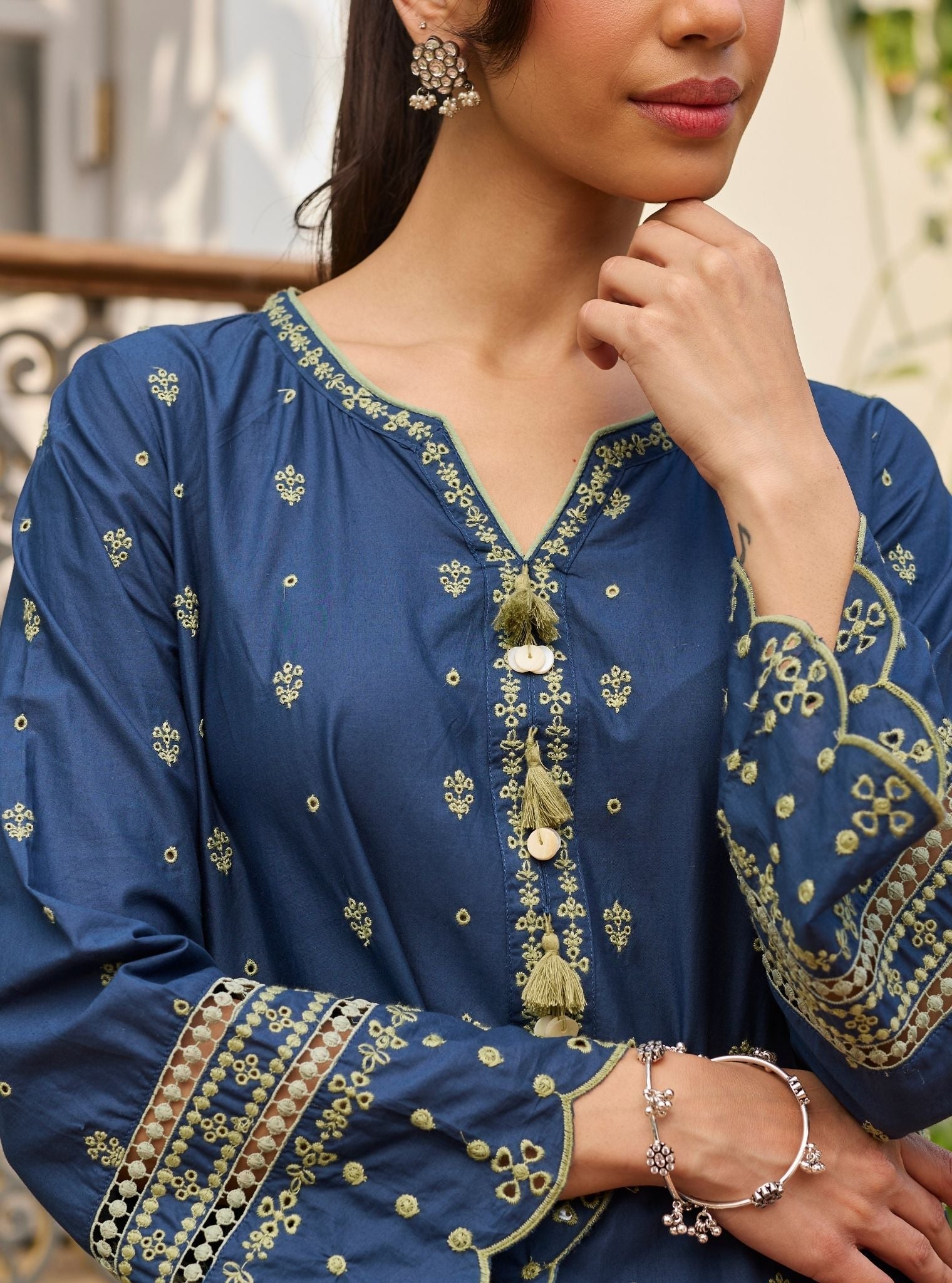 Anra Supima Cotton Navy Kurta Set
