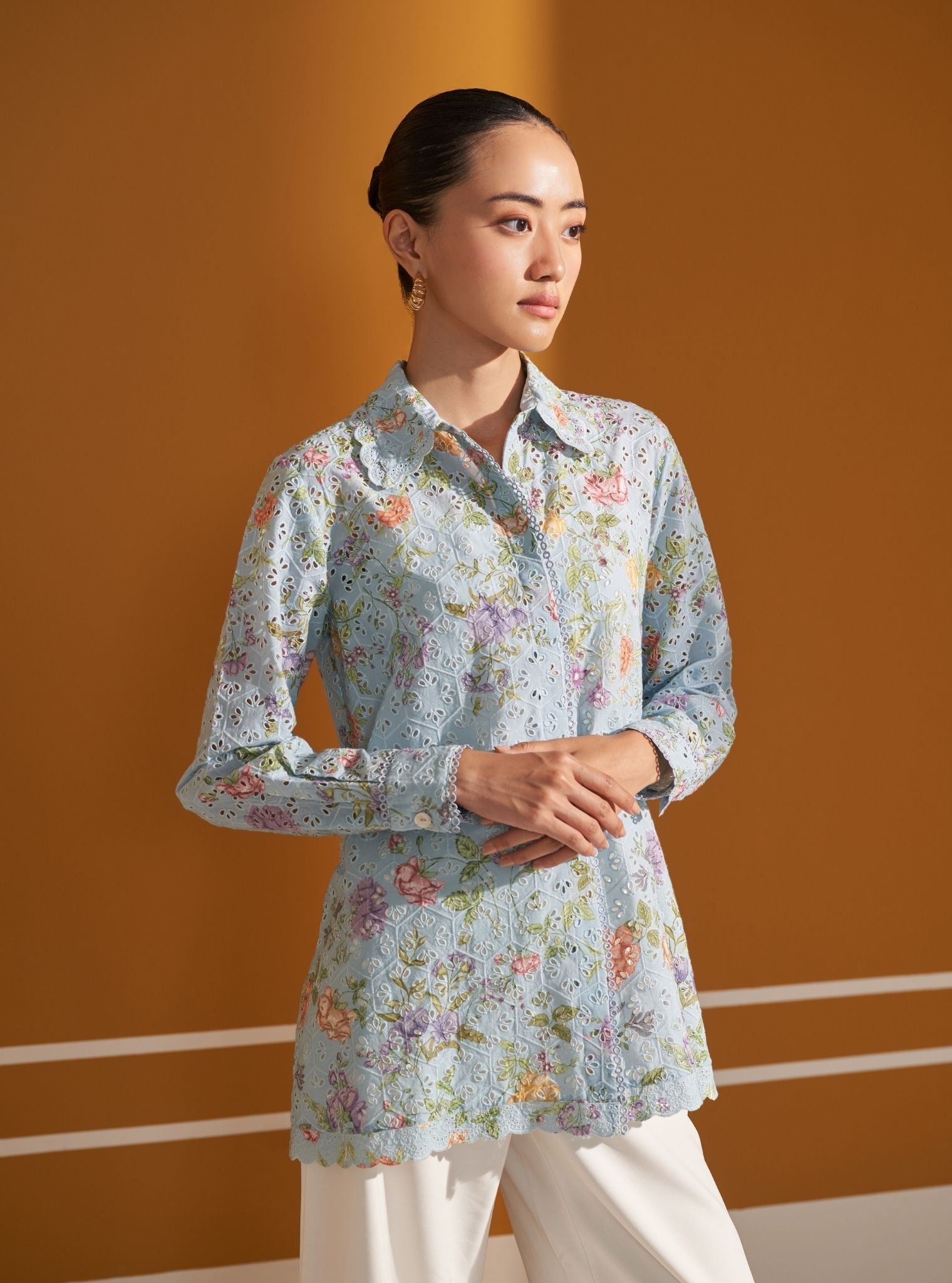 Beatrice Cotton Printed Blue Shirt