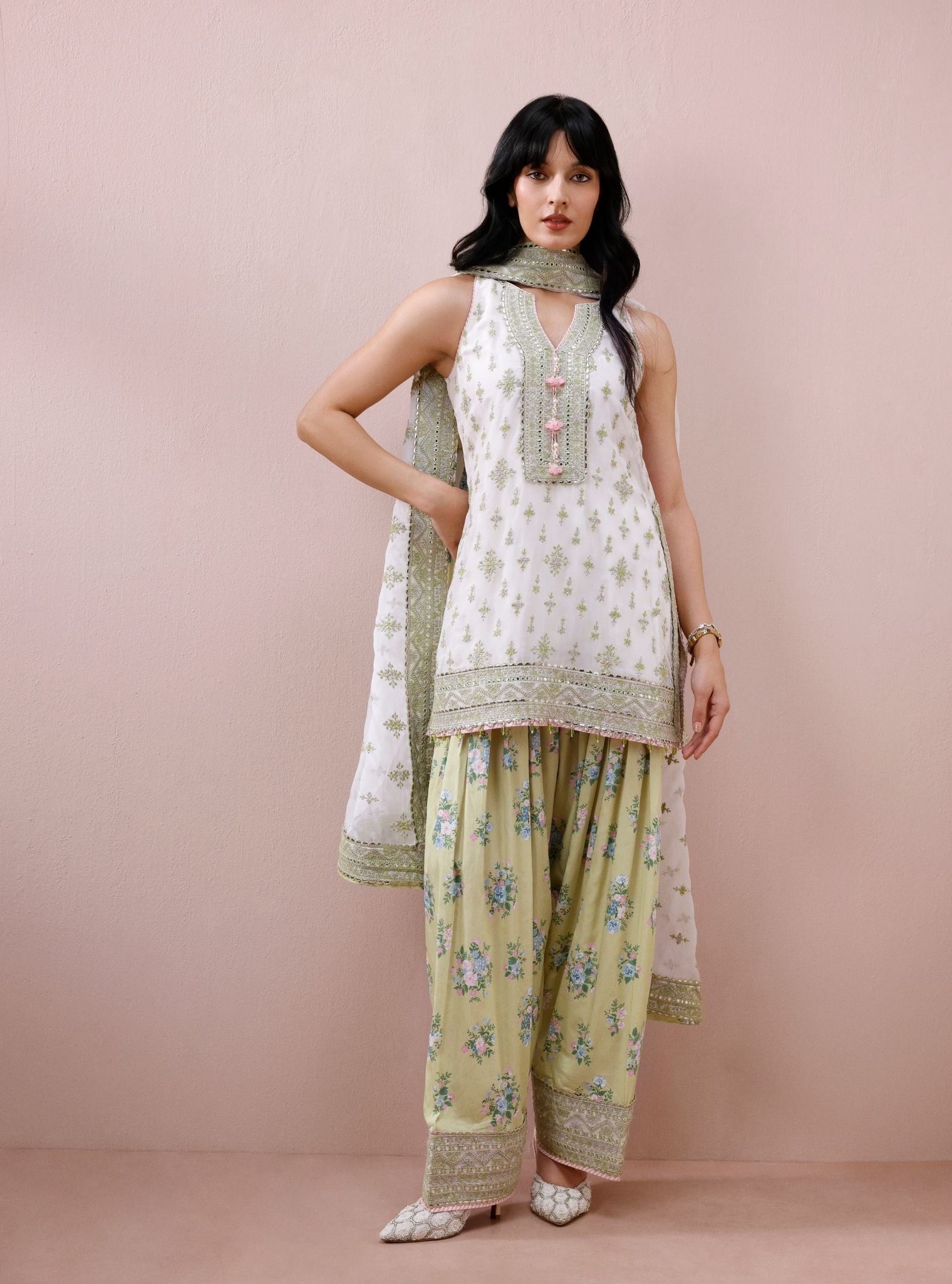 Elaan Organza Off-White Kurta with Farshi Salwar