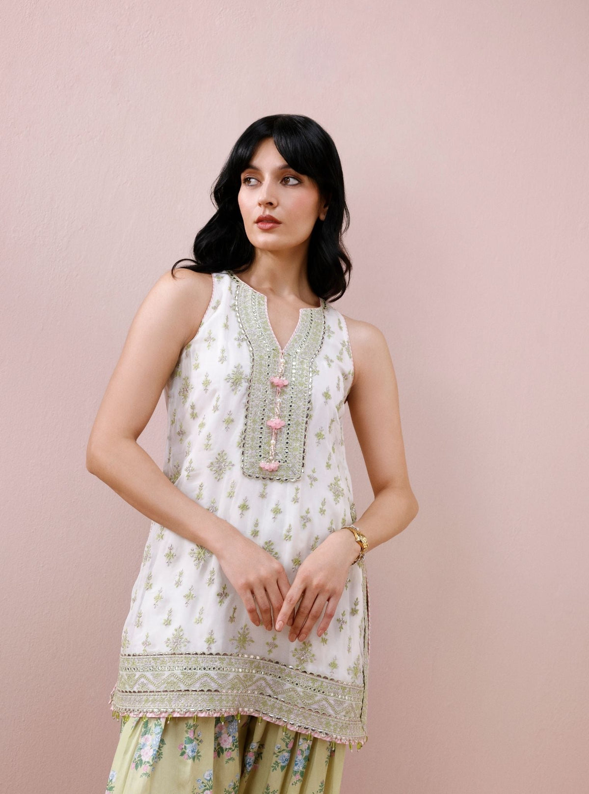 Elaan Organza Off-White Kurta with Farshi Salwar