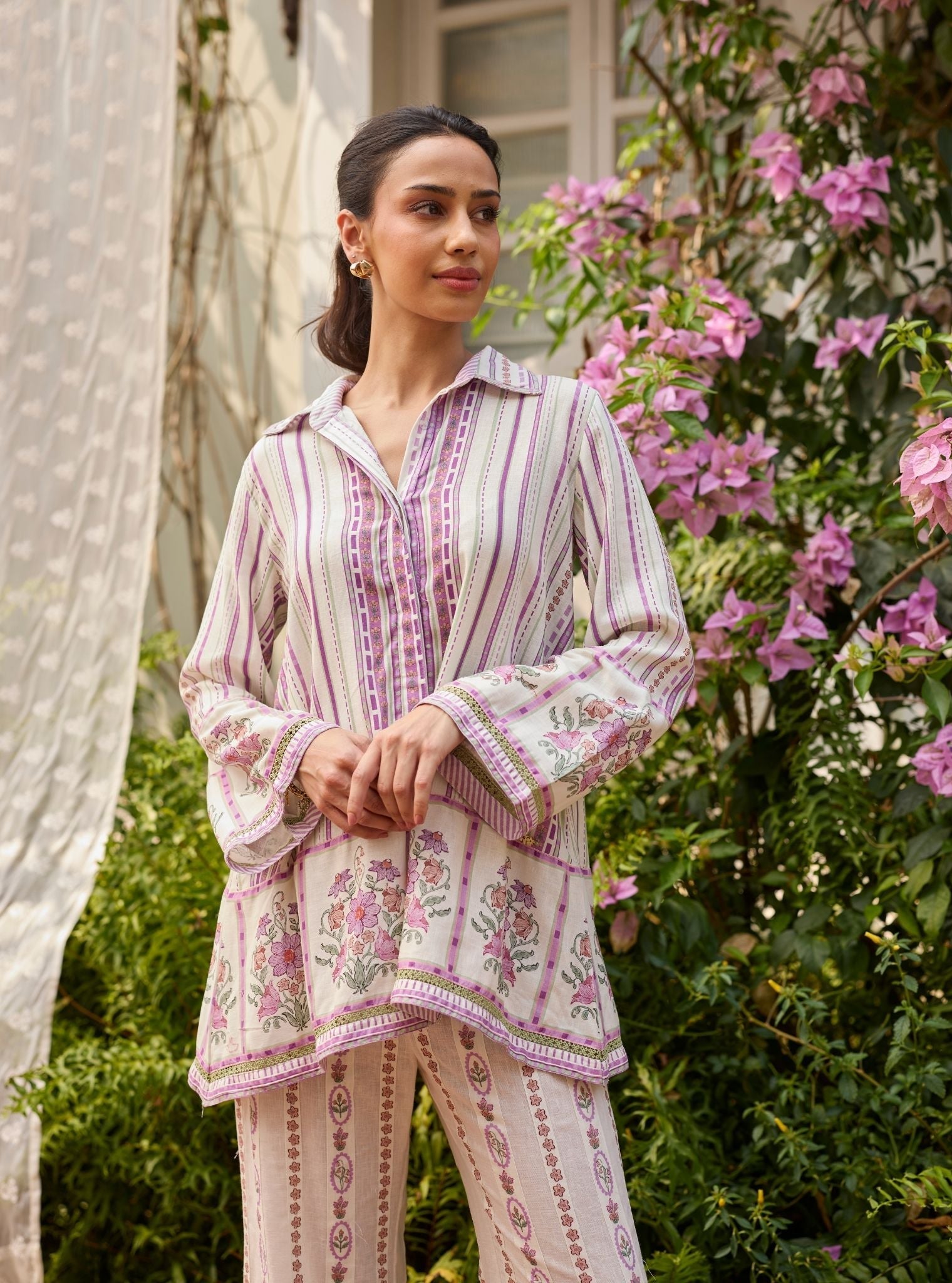 Ela Linen Printed Off White Co-ord Set