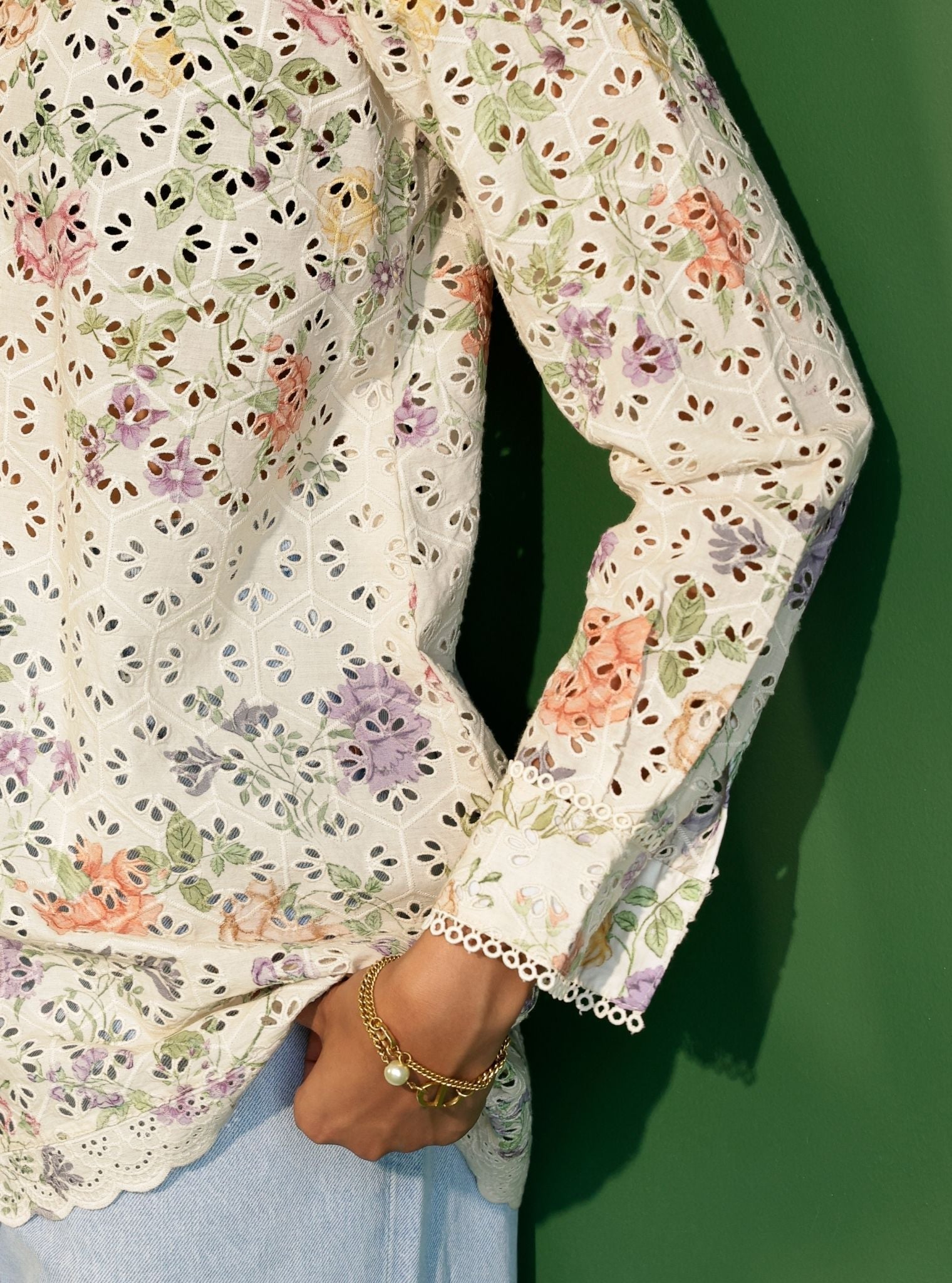 Beatrice Cotton Printed Cream Shirt