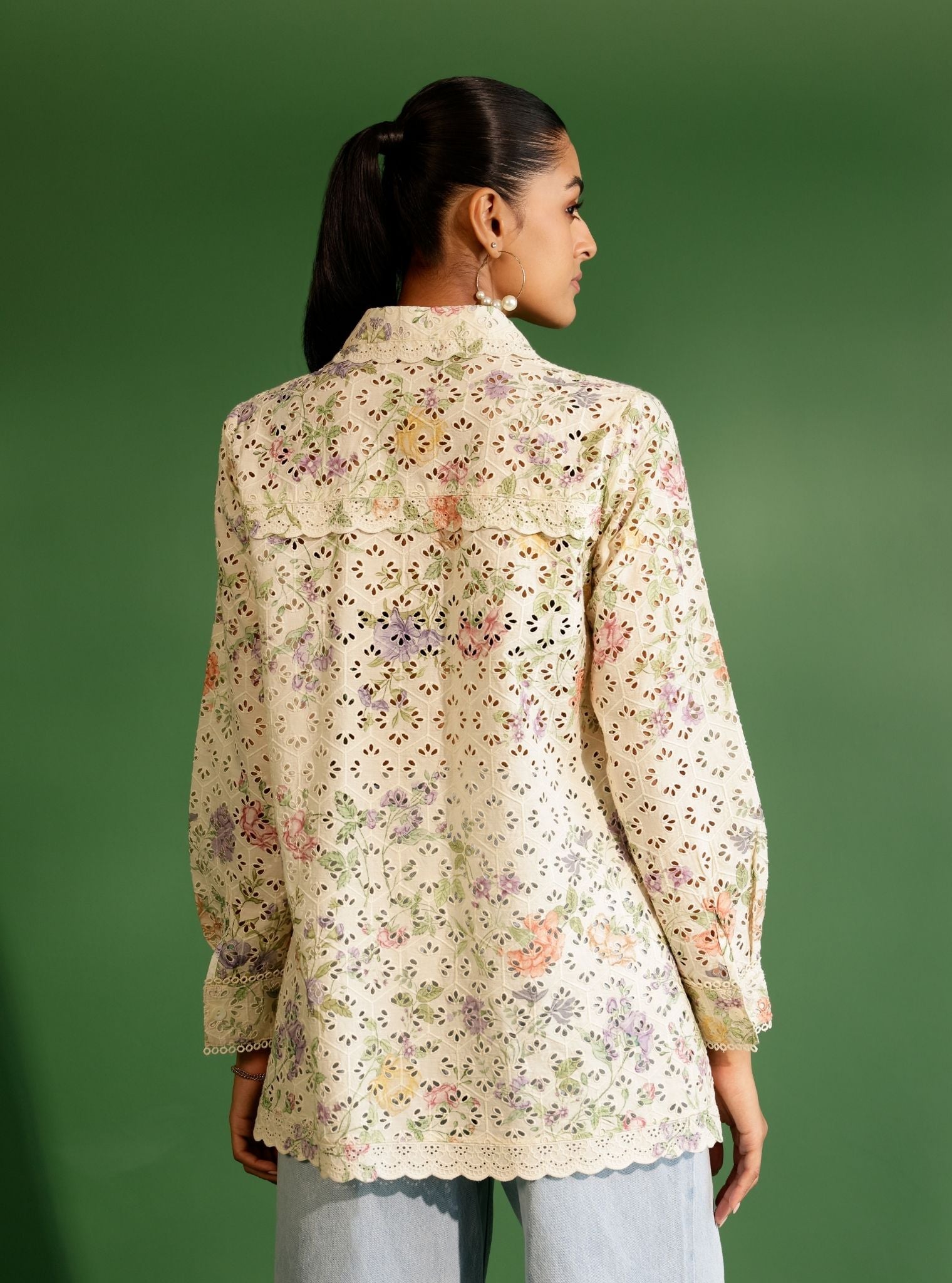 Beatrice Cotton Printed Cream Shirt