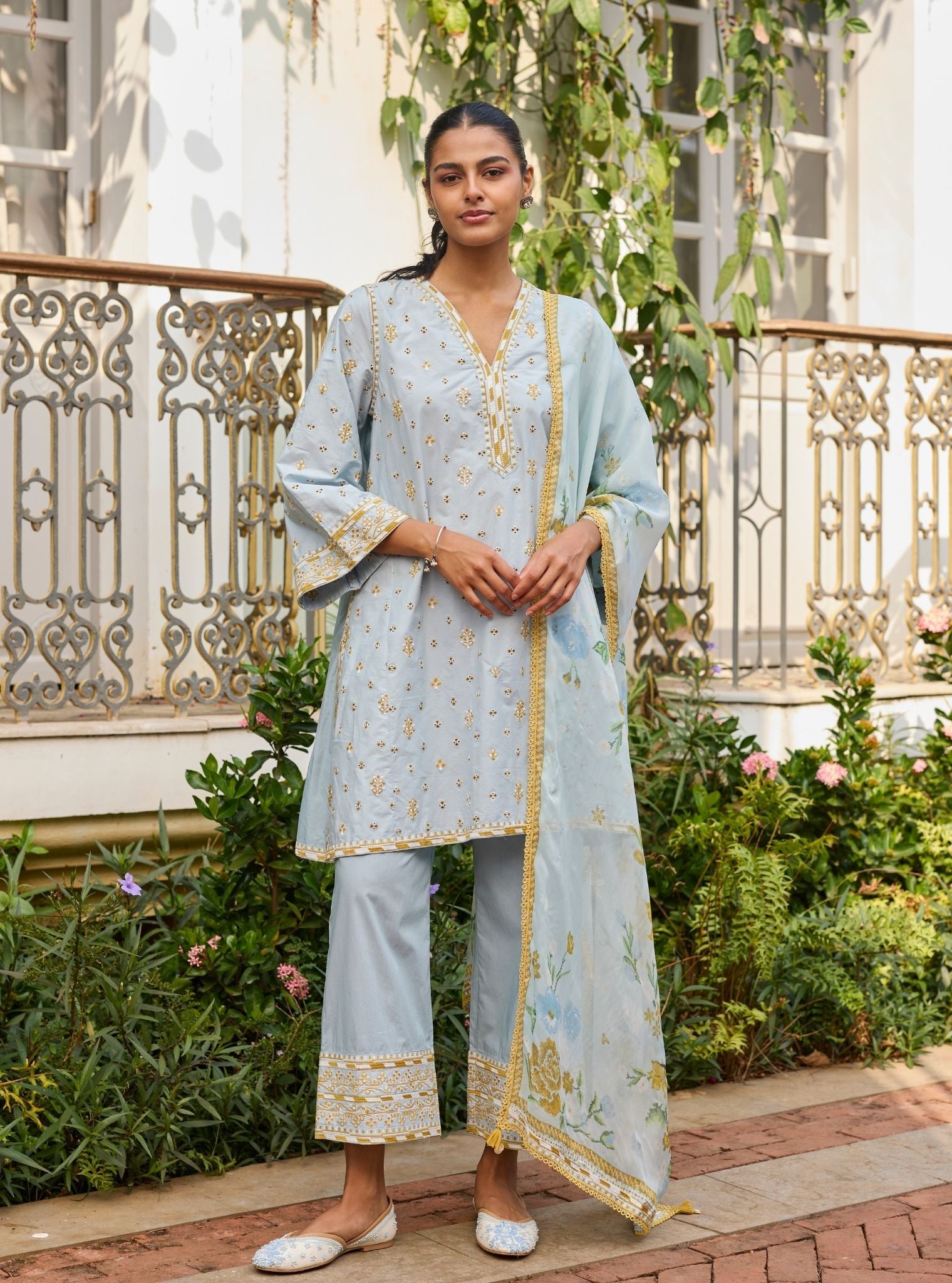 Vysa Supima Cotton Blue Kurta Set