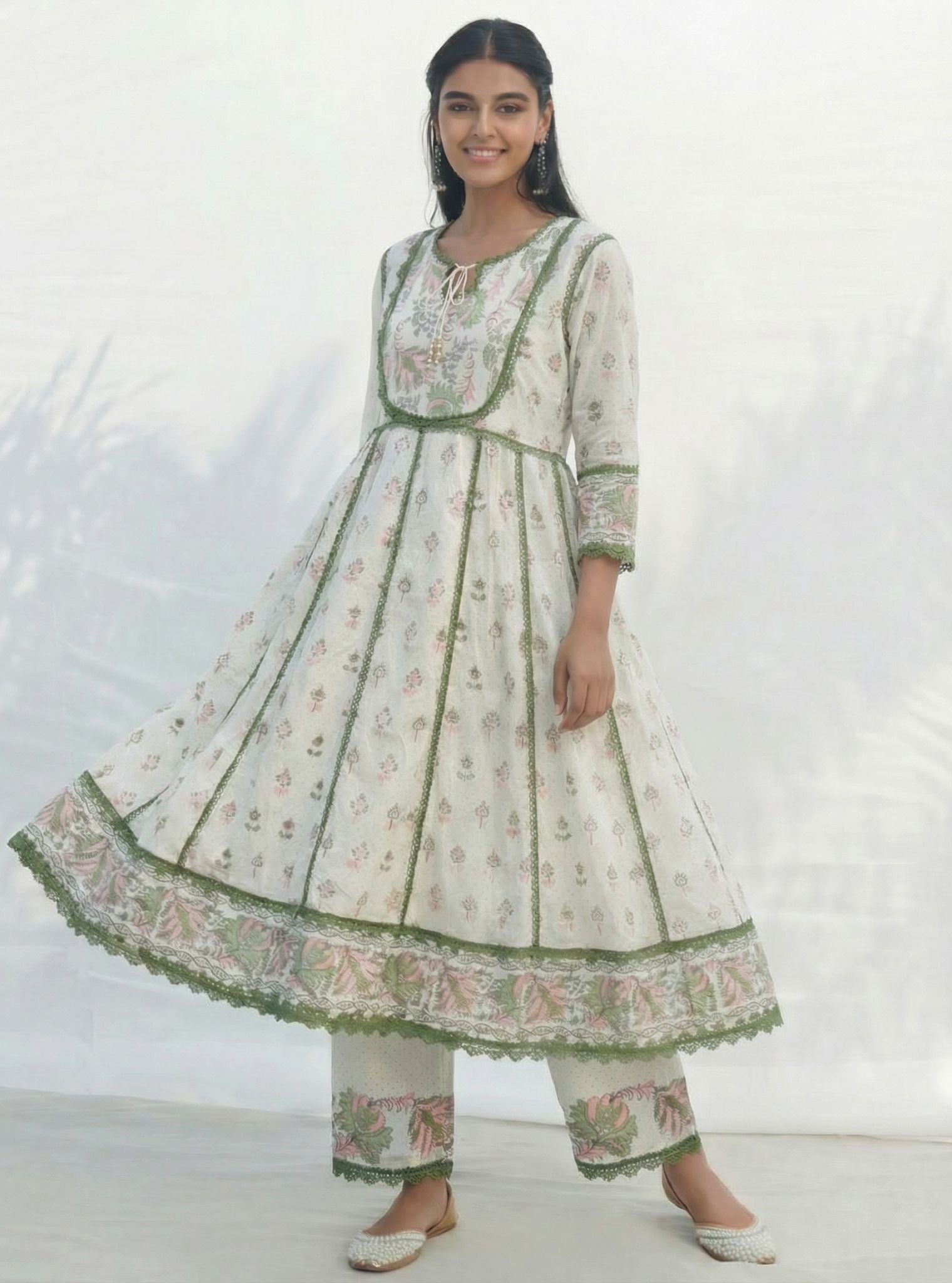 Amaryllis Supima Cotton Green Anarkali Kurta Set