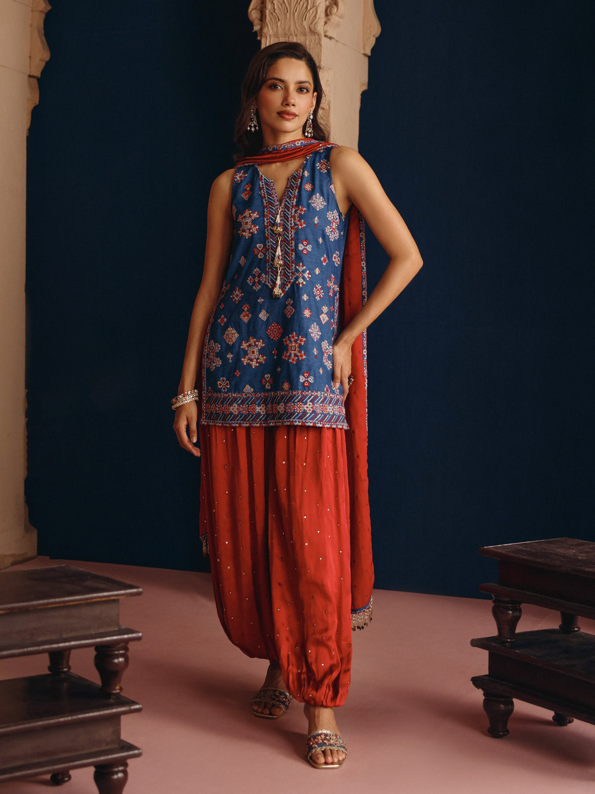 Bhuvi Denim Kurta with Balloon Pants