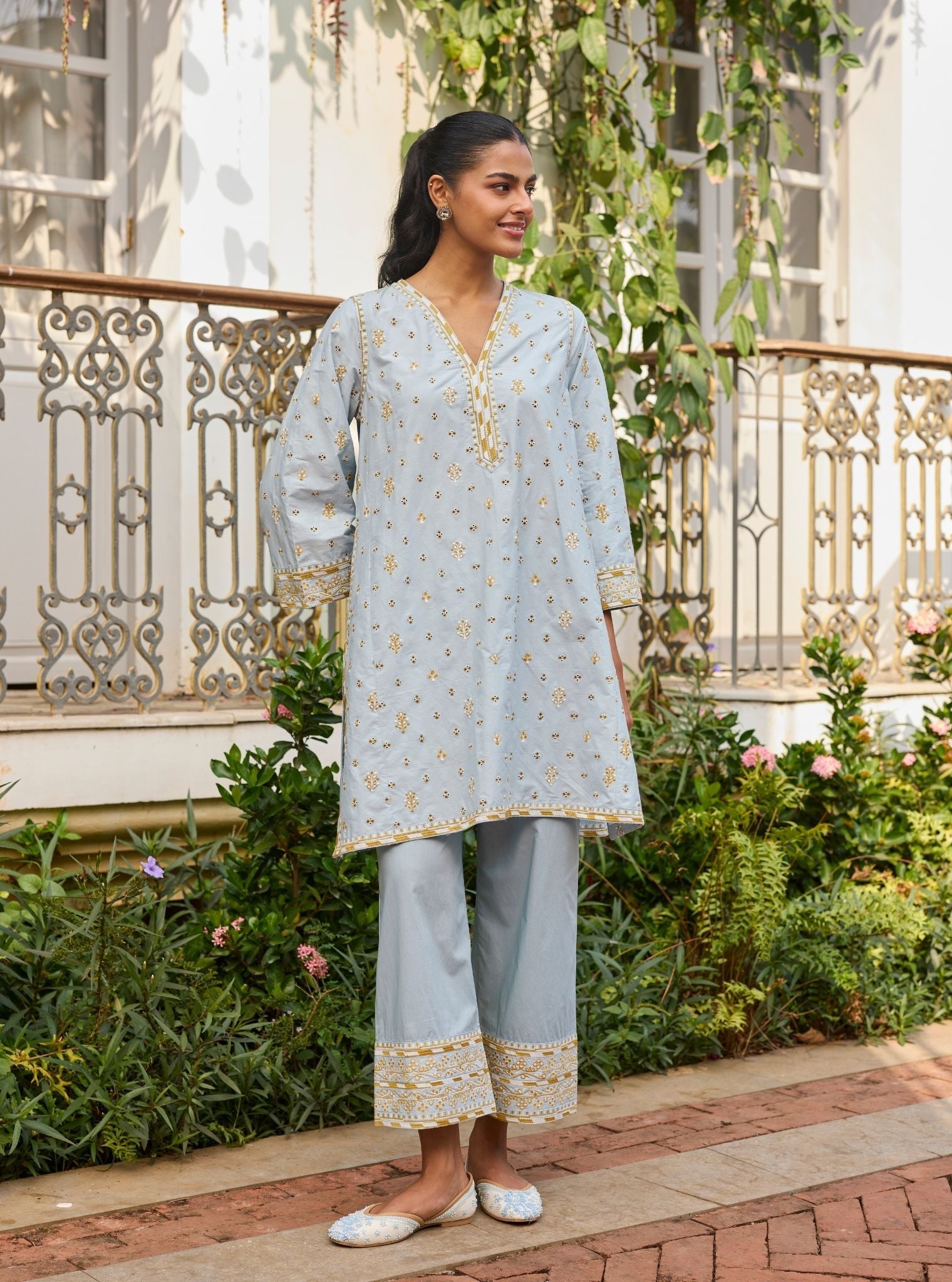 Vysa Supima Cotton Blue Printed Kurta Set