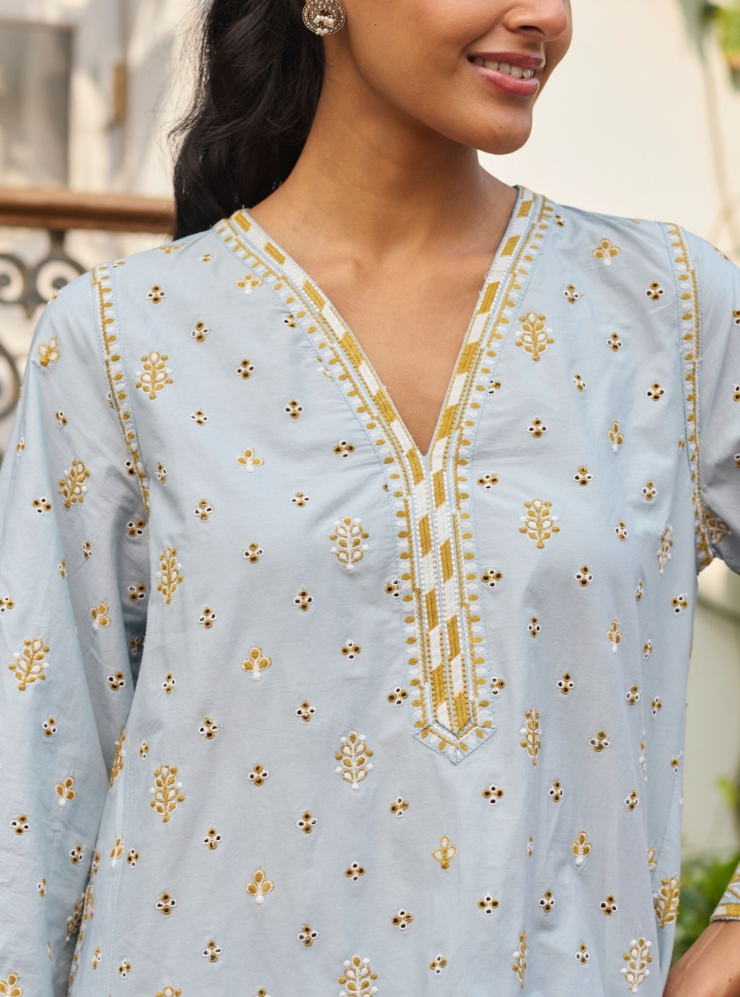 Vysa Supima Cotton Blue Printed Kurta Set