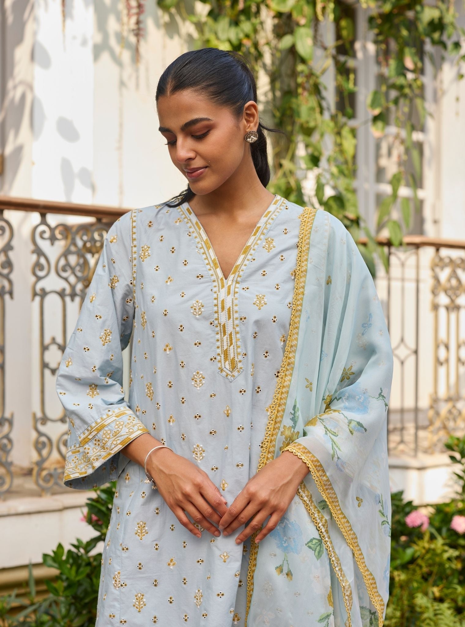 Vysa Supima Cotton Blue Kurta Set