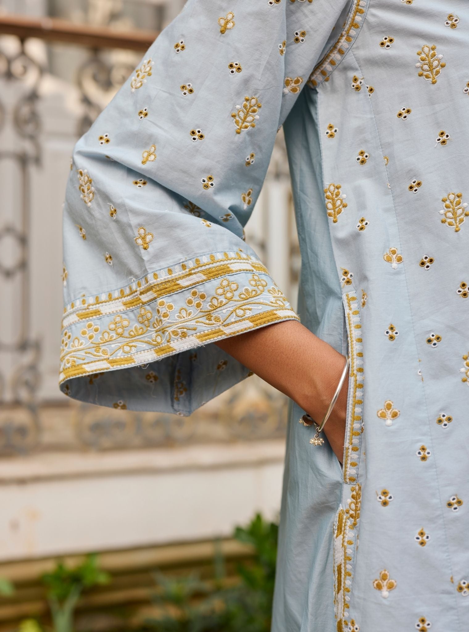 Vysa Supima Cotton Blue Kurta Set