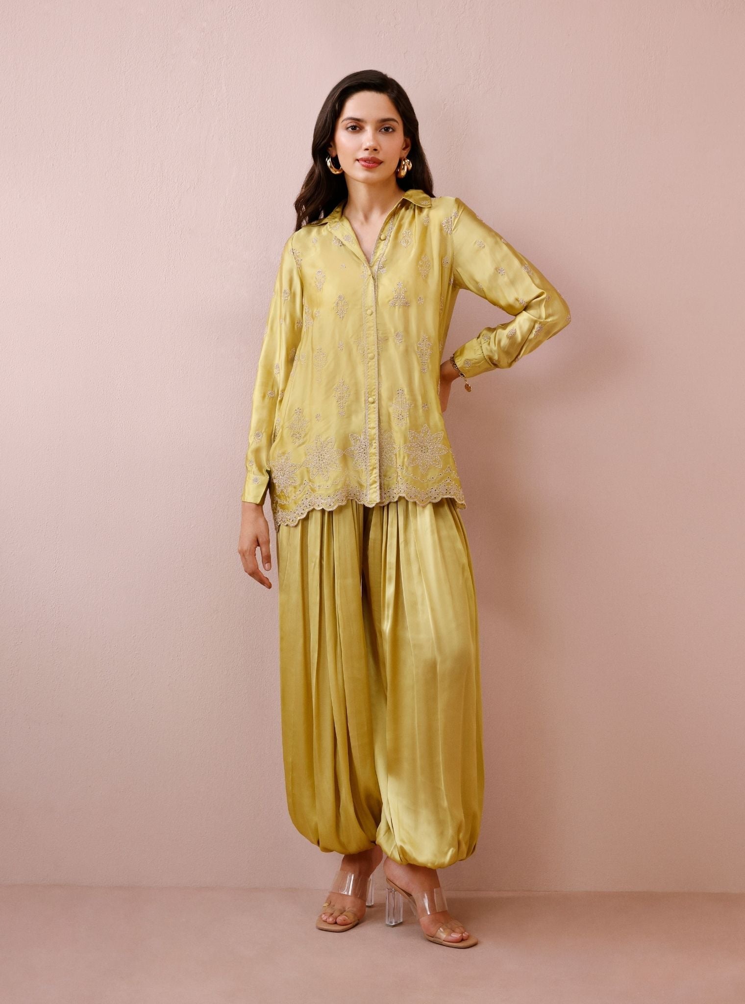 Solene Cupro Satin Lime Co-ord Set