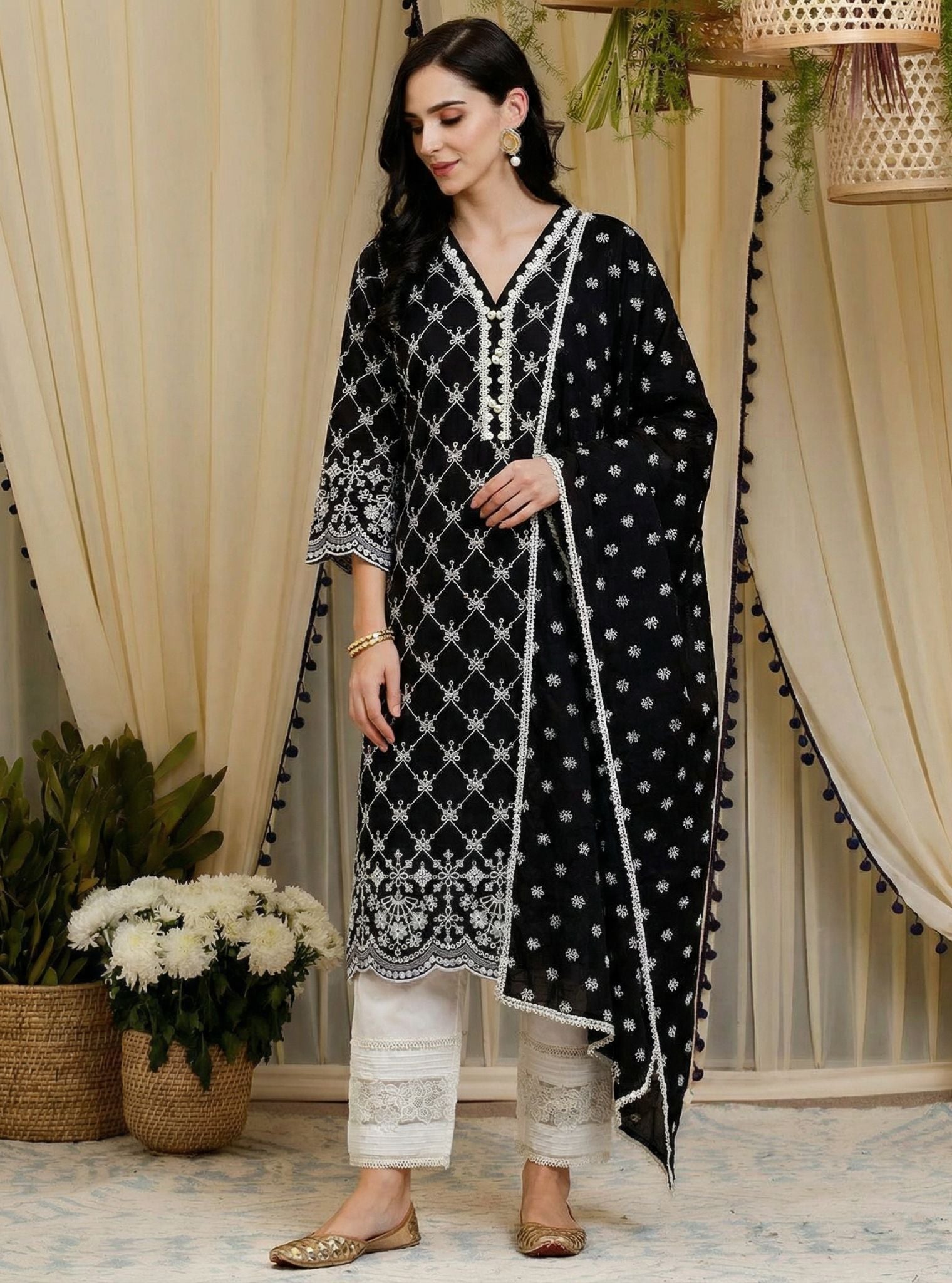 Perth Supima Cotton Black Kurta Set