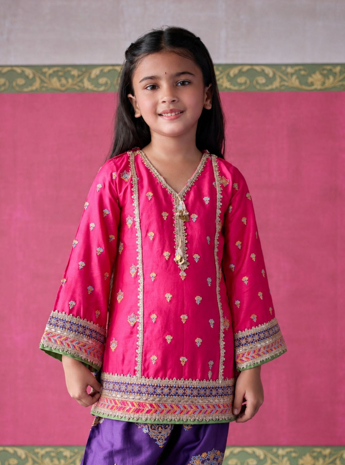 Neeri Pima Satin Fuchsia  Kurta Set