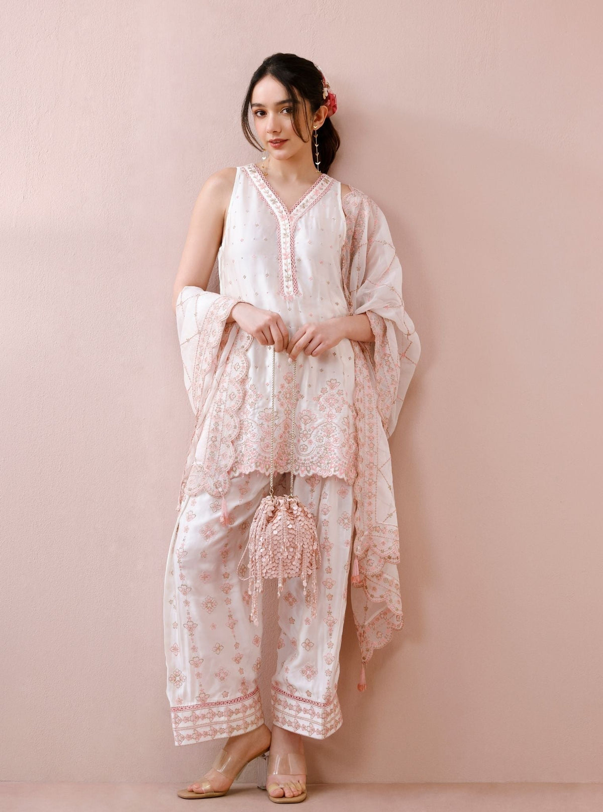 Novie Cupro Satin Off-White Kurta Set