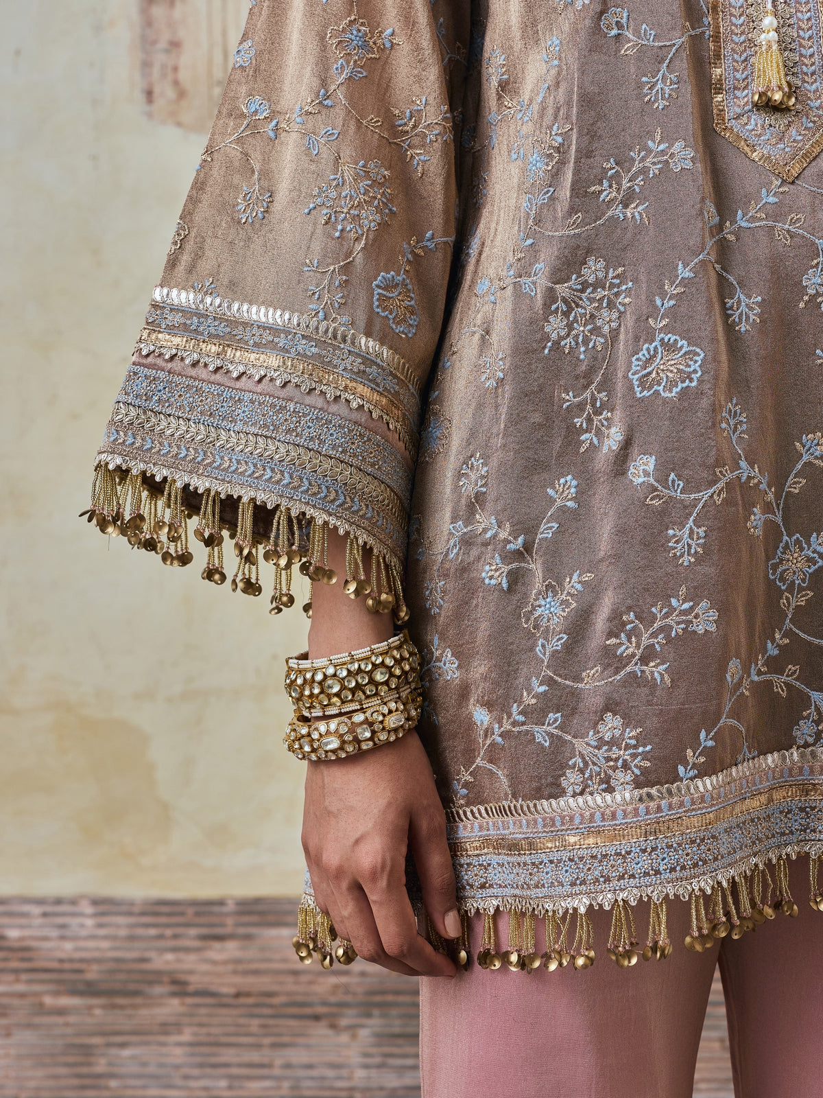 Odhira Tissue Organza Brown & Pink Kurta Set