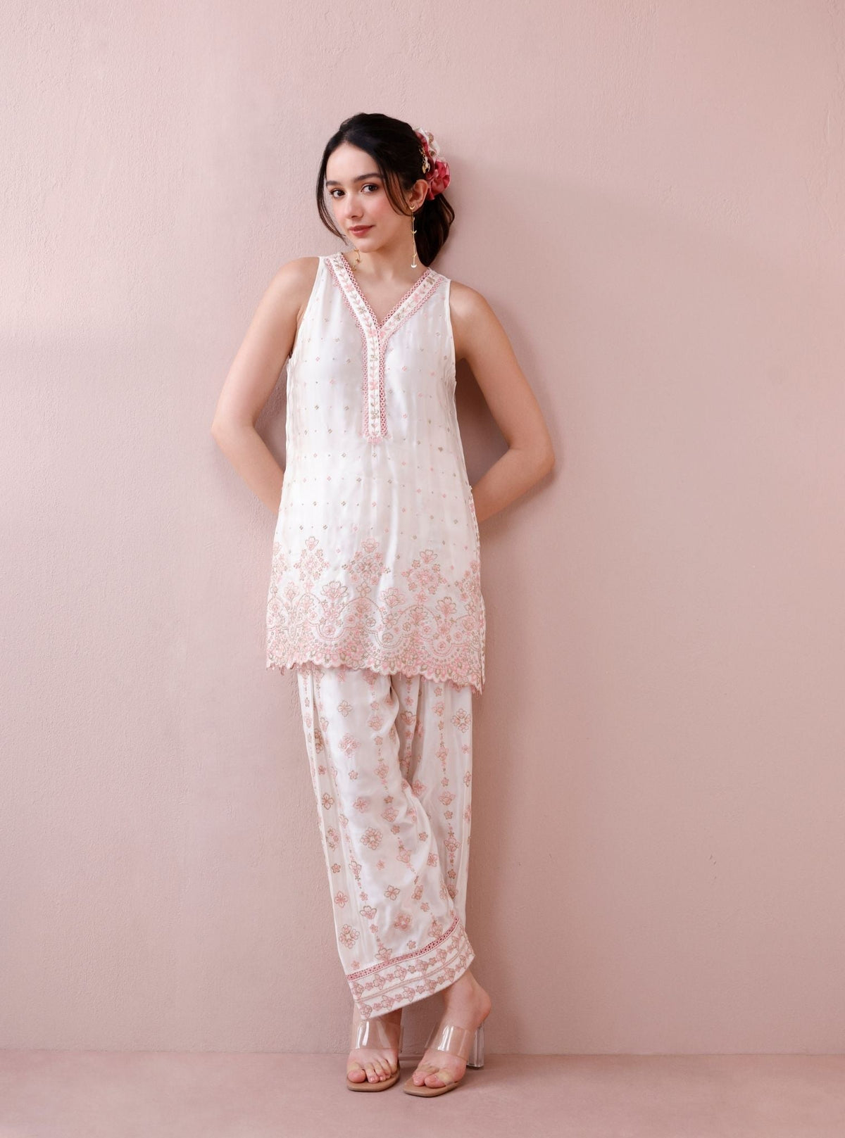 Novie Cupro Satin Off-White Kurta Set