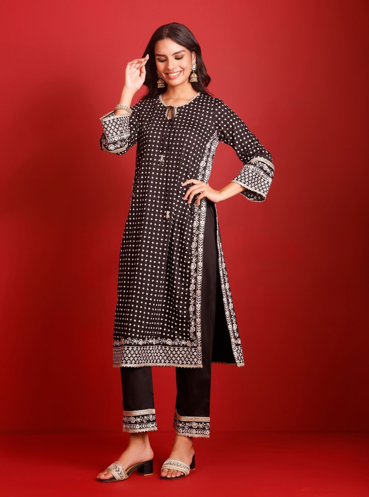 Reya Pima Satin Black Kurta Set