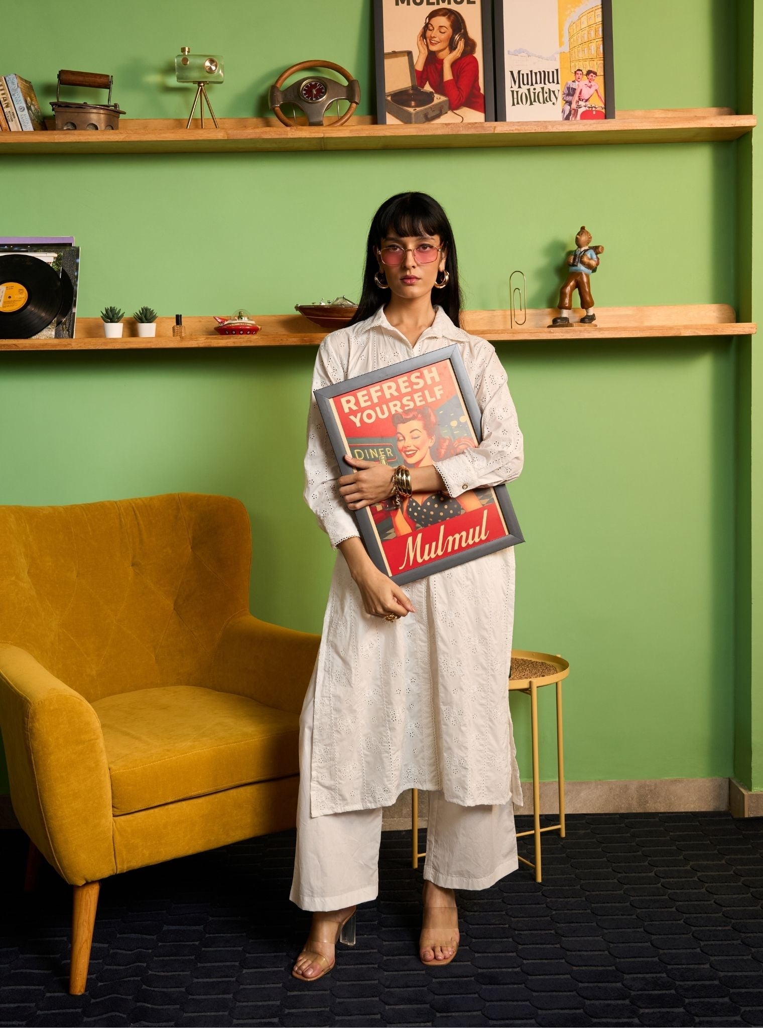 Zareenah Supima Cotton White Kurta Shirt Set