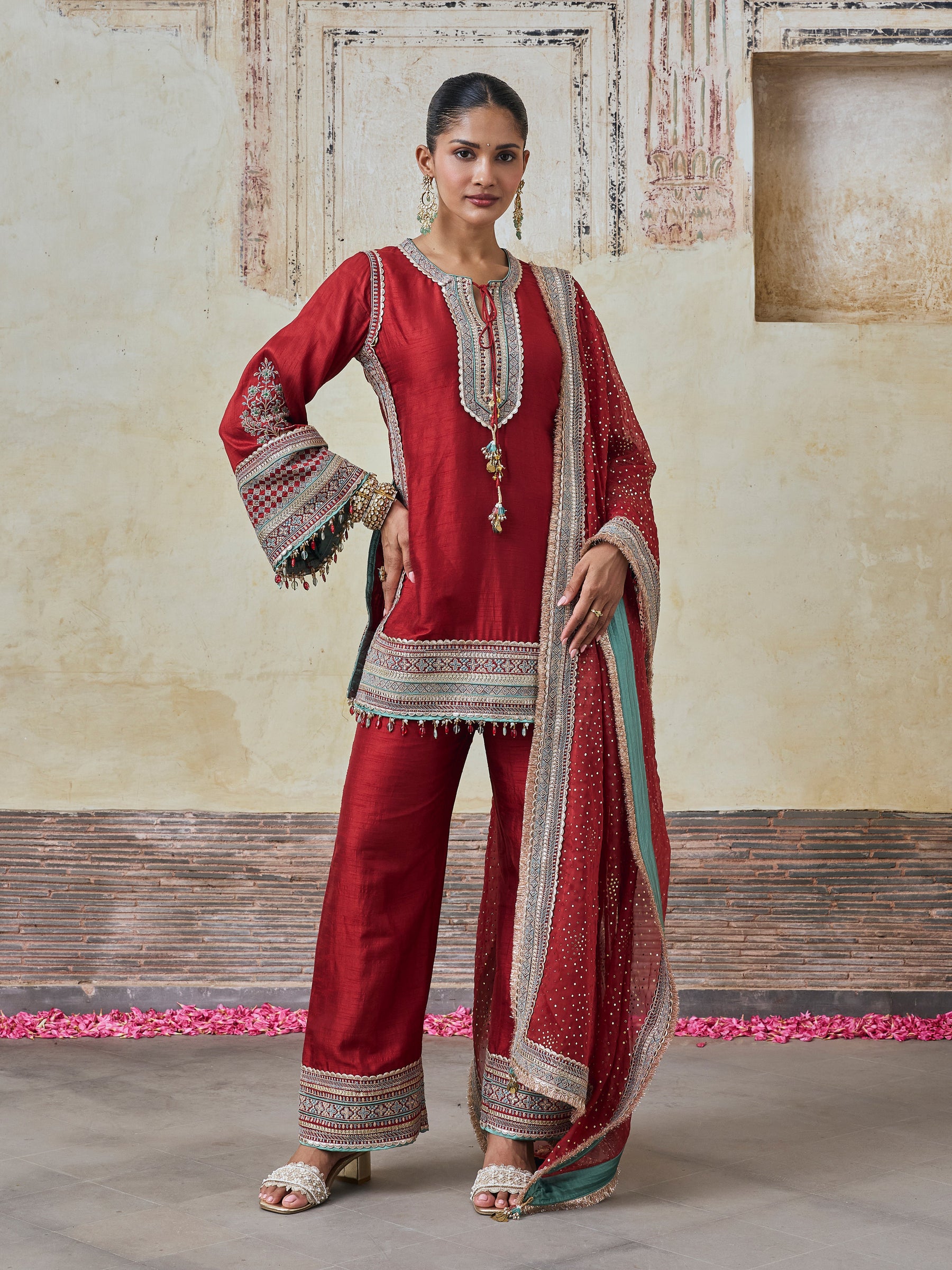 Rimya Bemberg Raw Silk Red Kurta Set