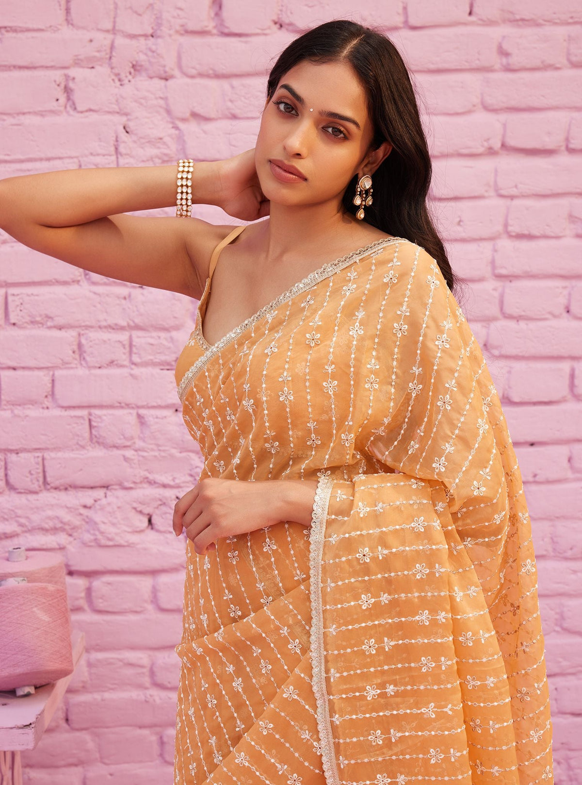 Rey Organza Orange Saree