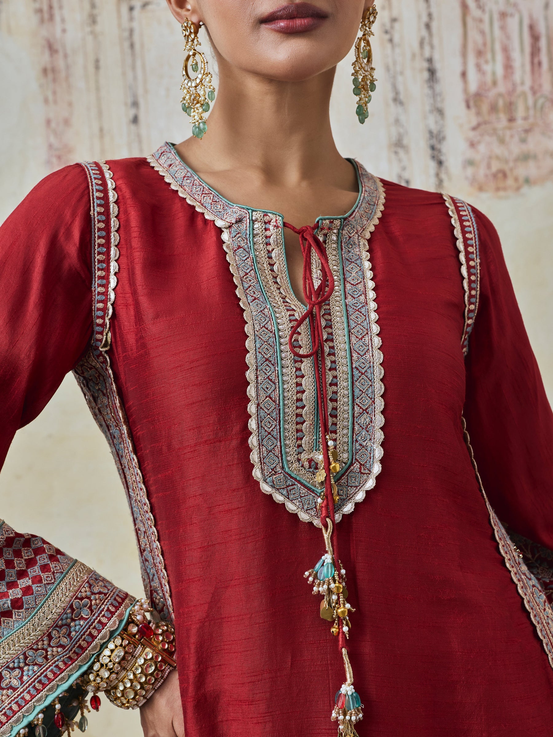 Rimya Bemberg Raw Silk Red Kurta Set