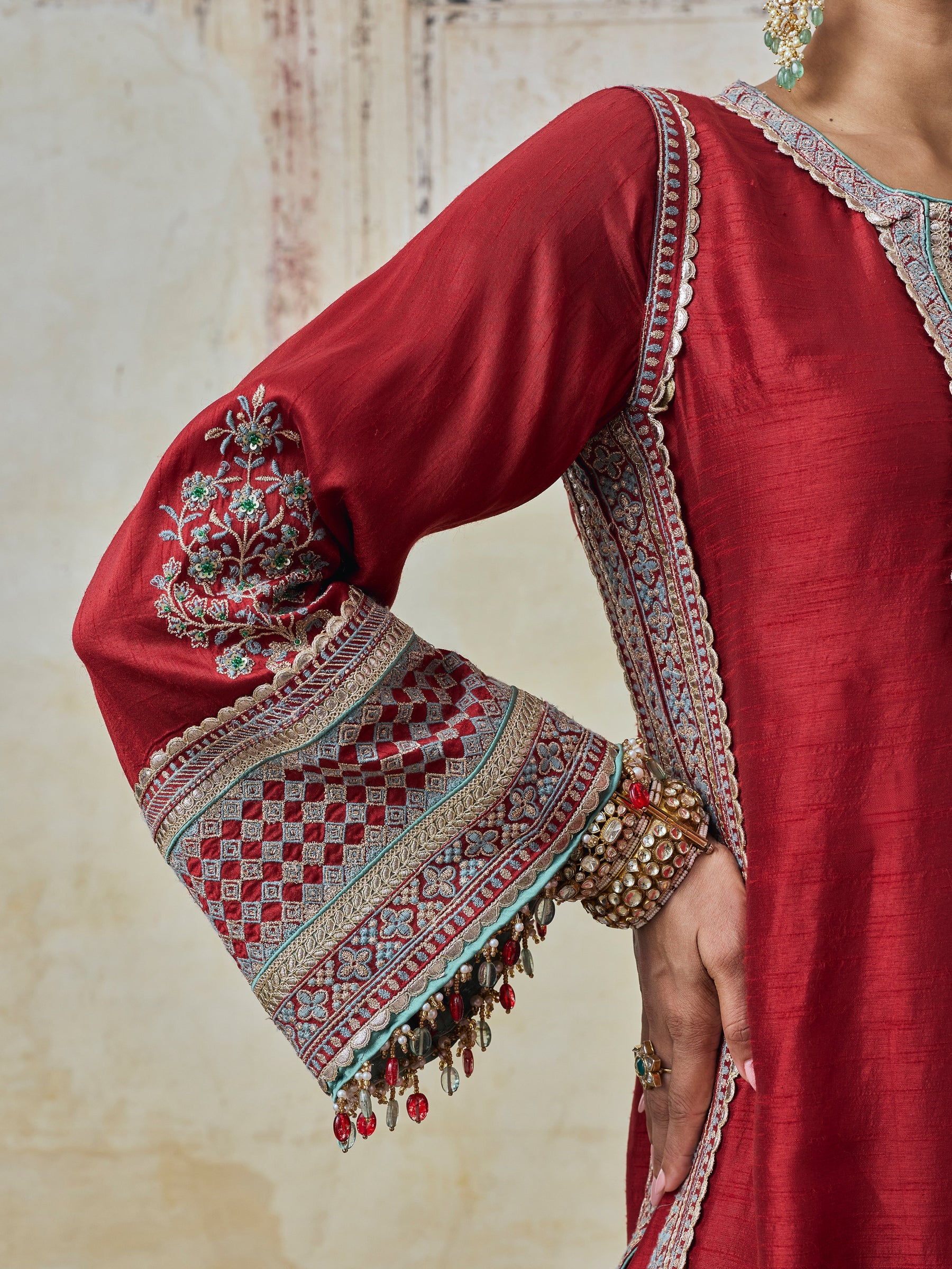 Rimya Bemberg Raw Silk Red Kurta Set