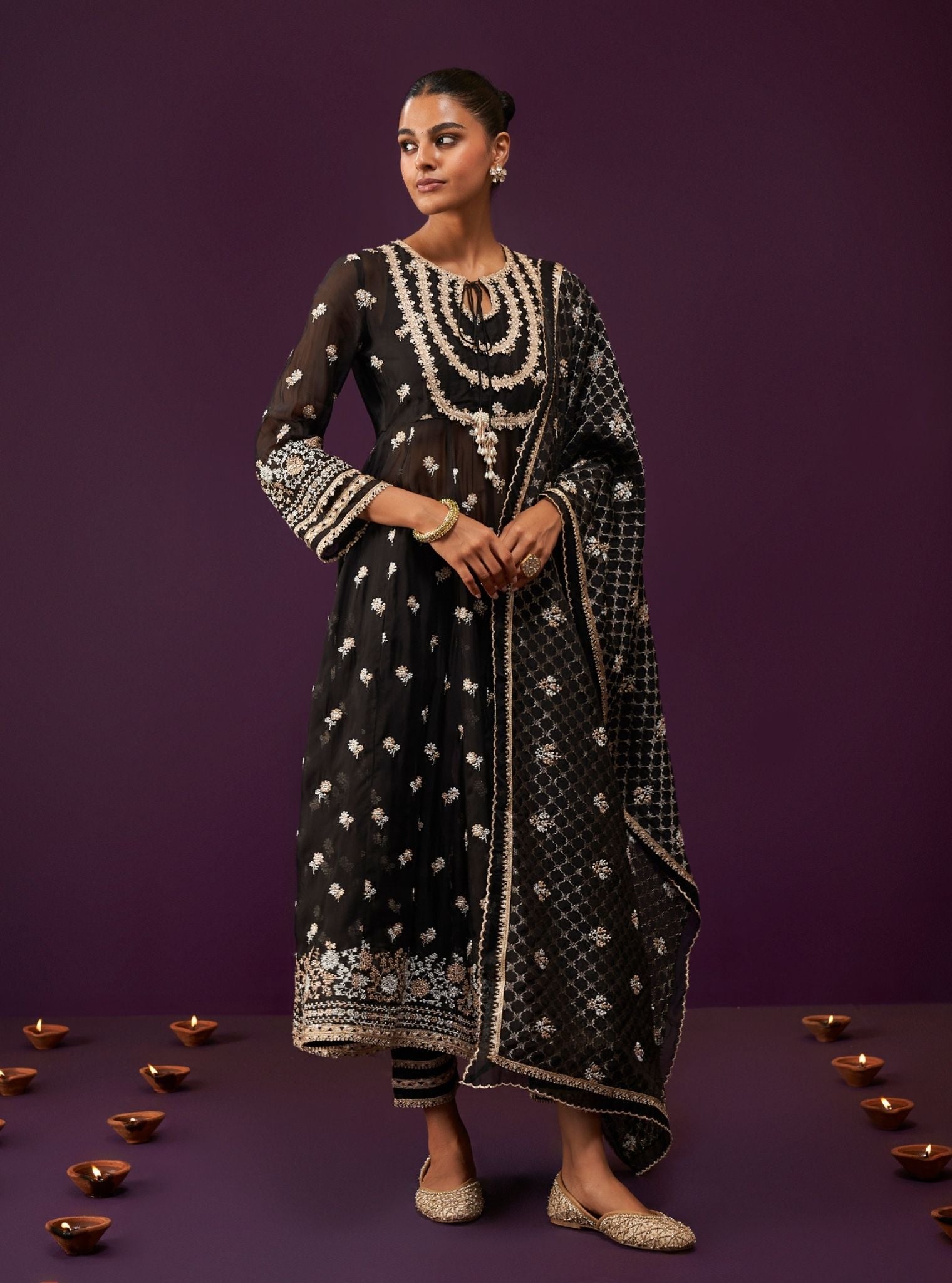 Sumalee Organza Black Anarkali Kurta Set
