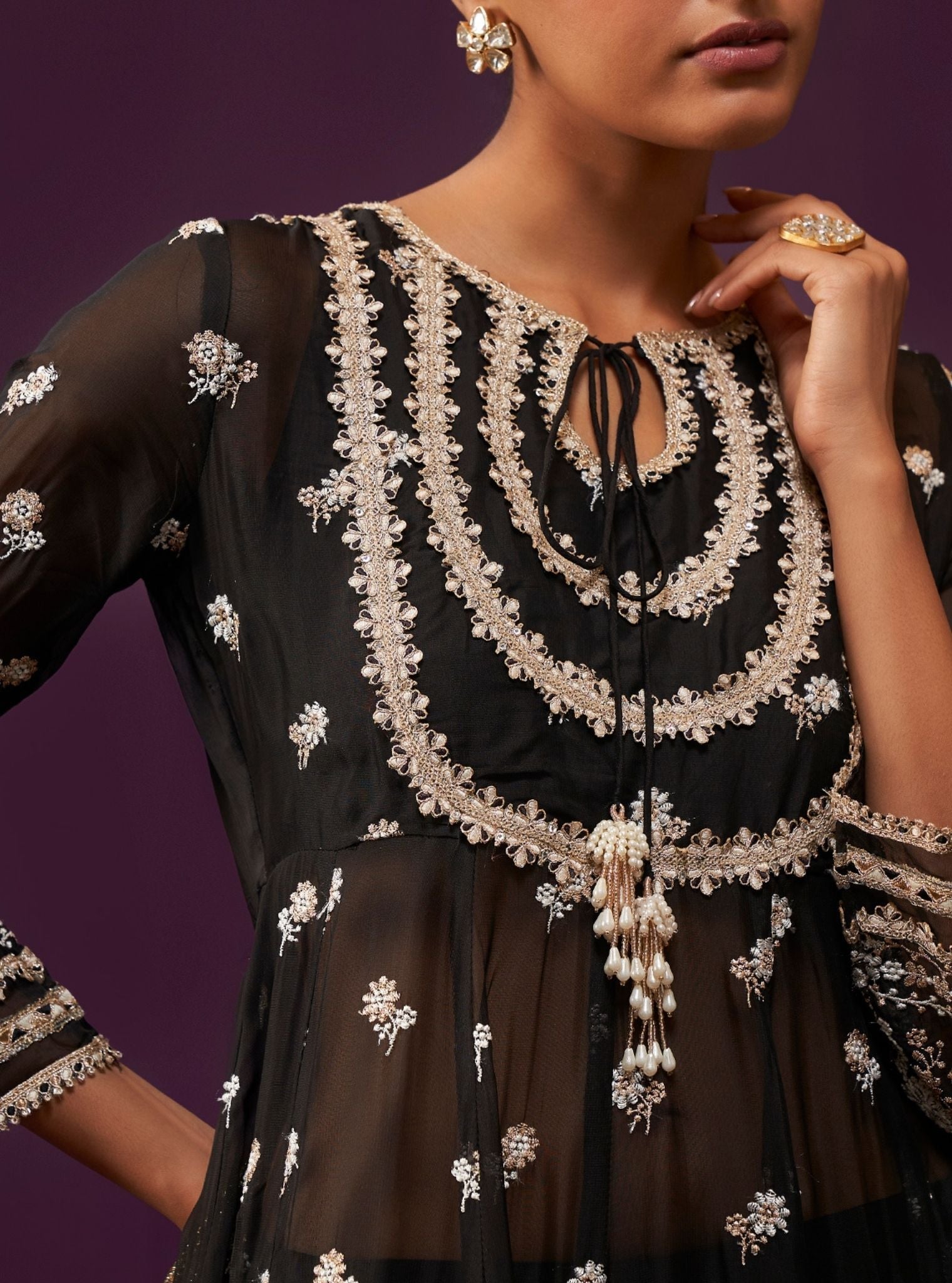 Sumalee Organza Black Anarkali Kurta Set