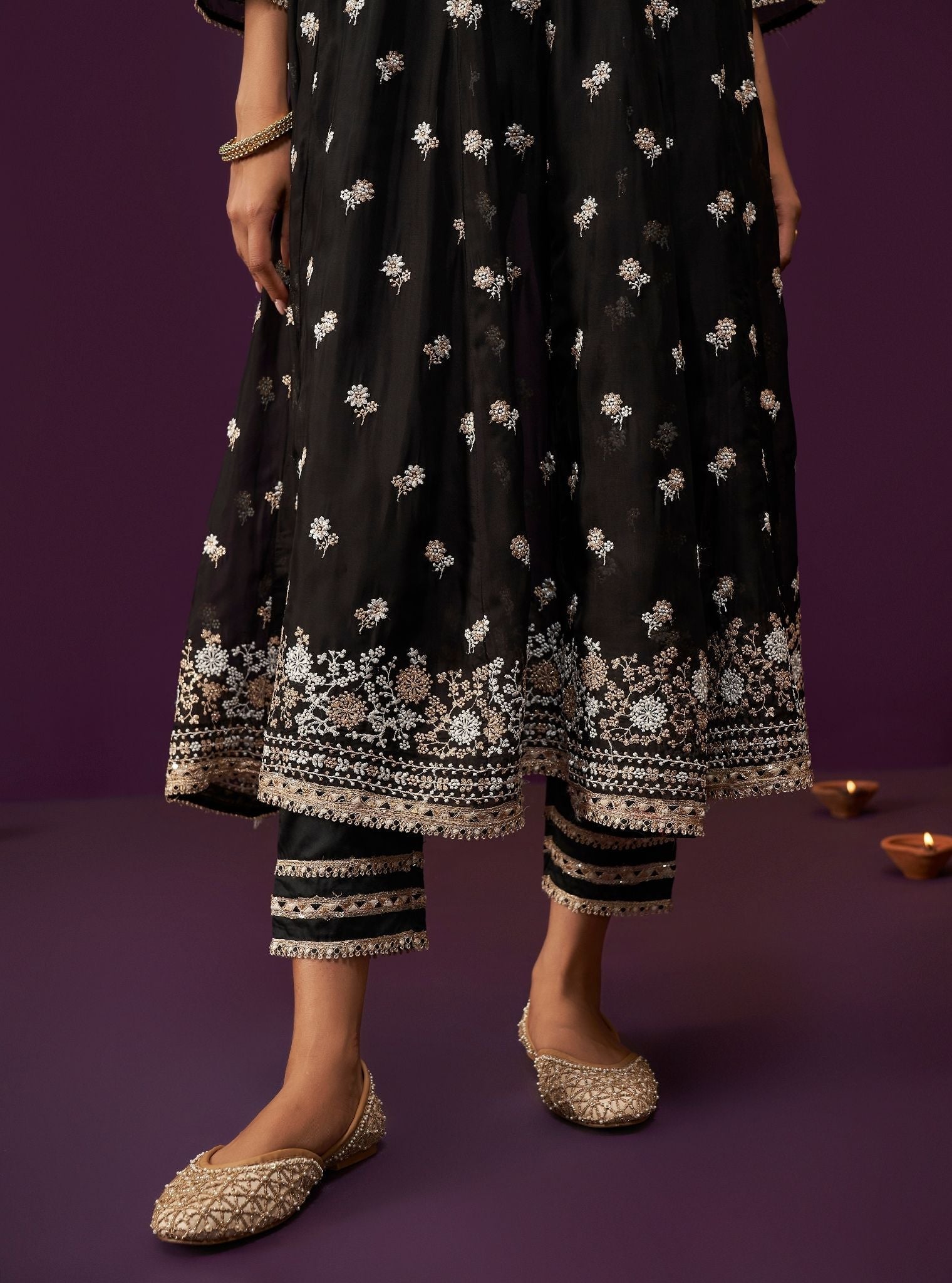 Sumalee Organza Black Anarkali Kurta Set