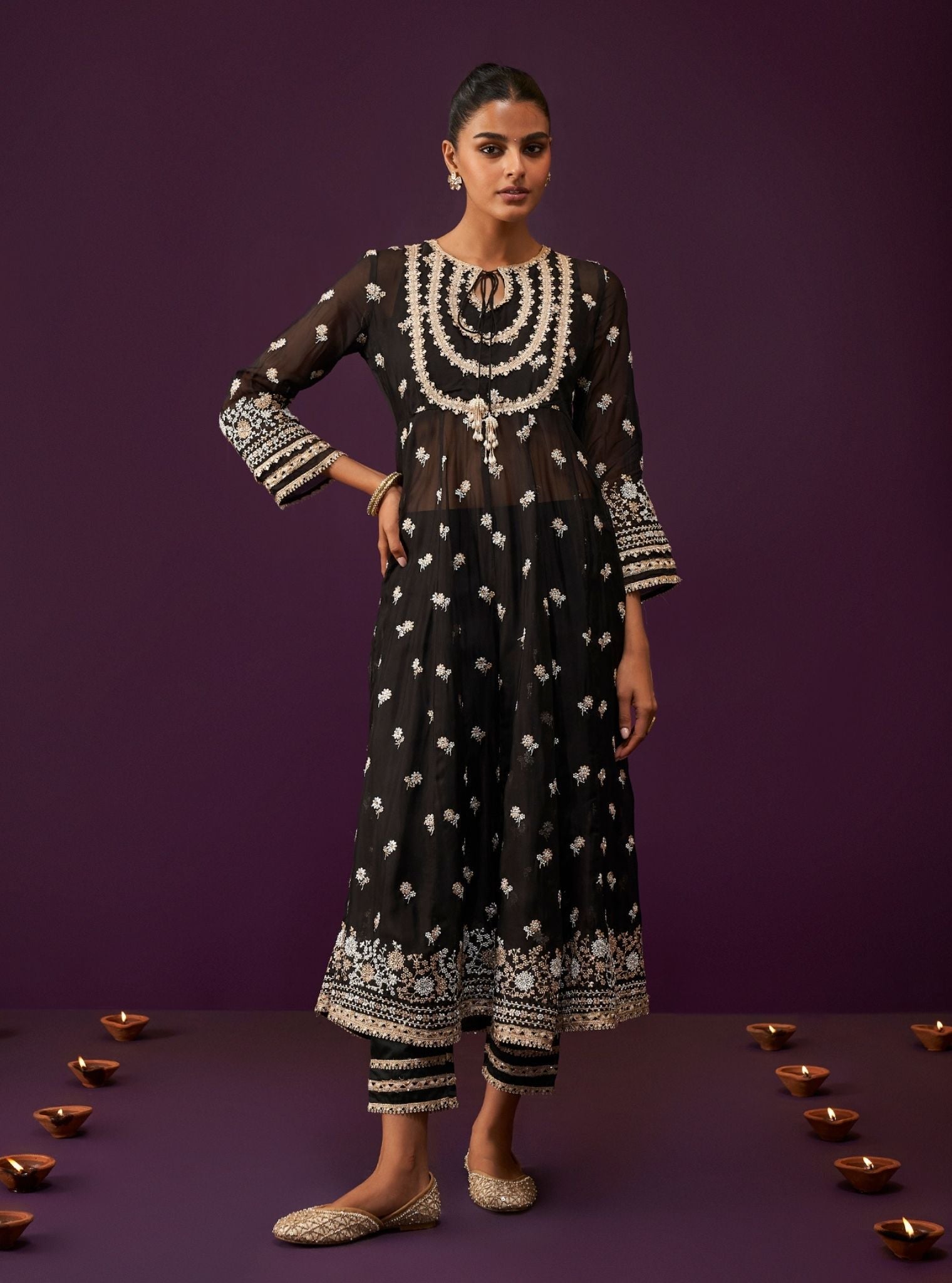 Sumalee Organza Black Anarkali Kurta Set