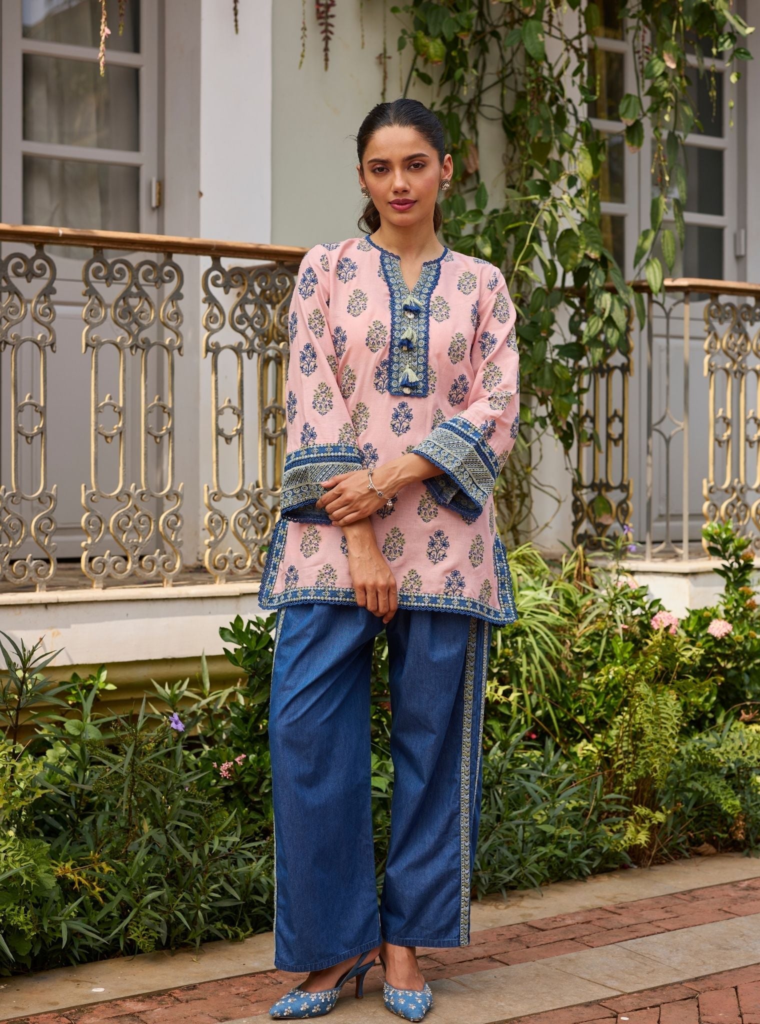 Rano Linen Pink Short Kurta Set