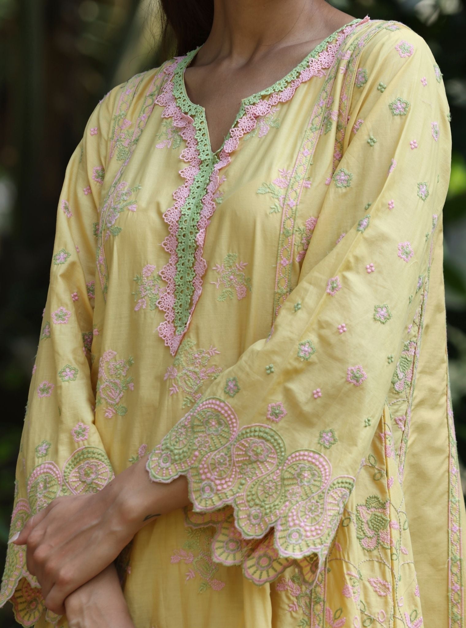 Aavya Supima Cotton Yellow Anarkali Kurta Set