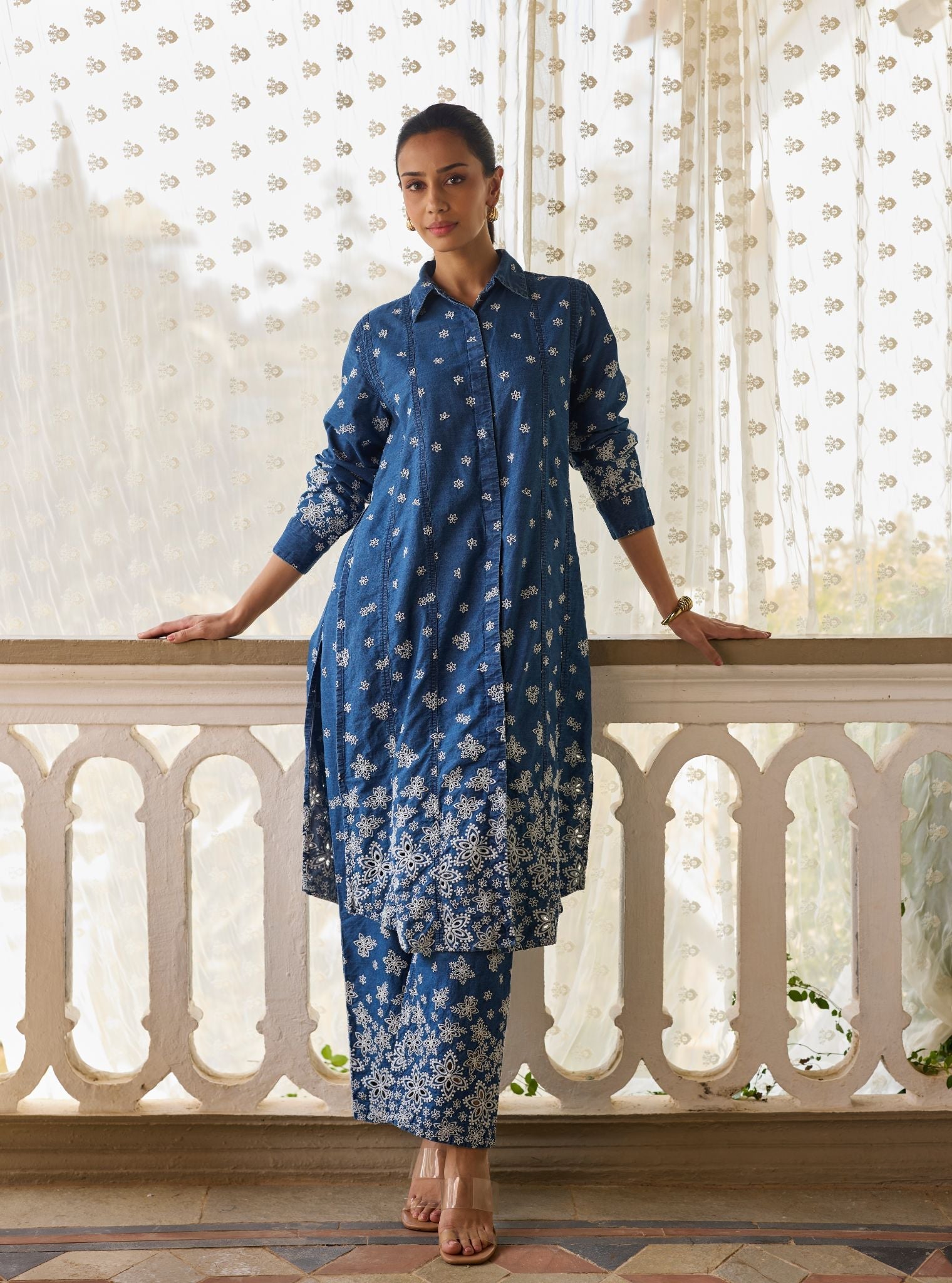 Amhara Denim Long Shirt Set