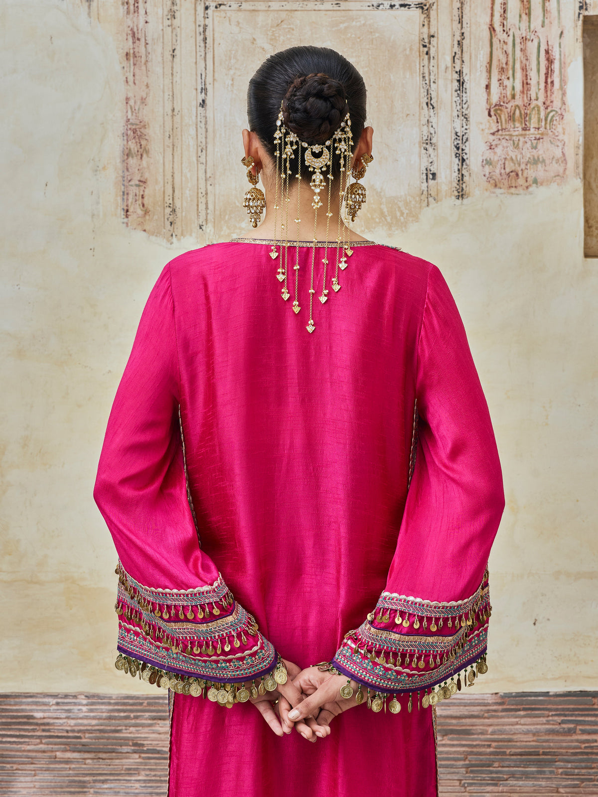 Shaabni Bemberg Raw Silk Fuchsia Kaftan Set