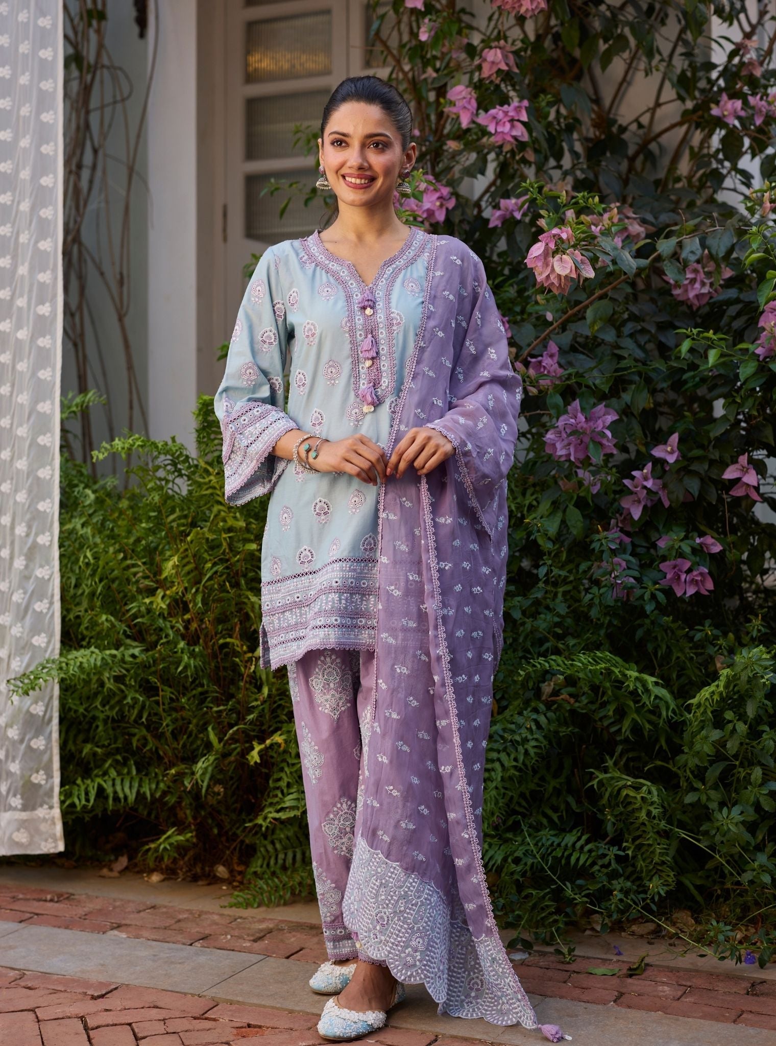Ruo Supima Cotton Blue Kurta With Farshi Salwar