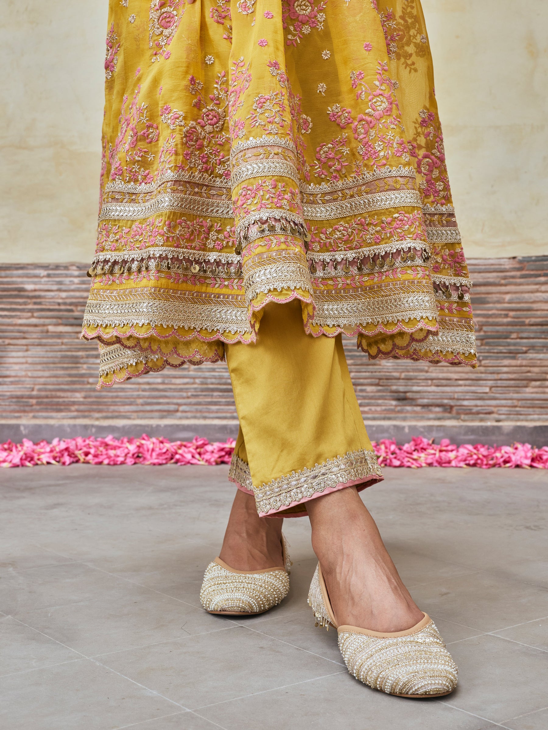 Dhwani Lurex Organza Yellow Anarkali Set