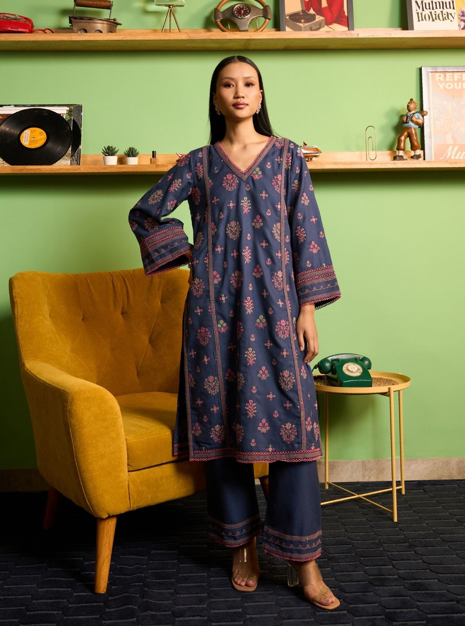 Heidi Wool Navy Kurta Set