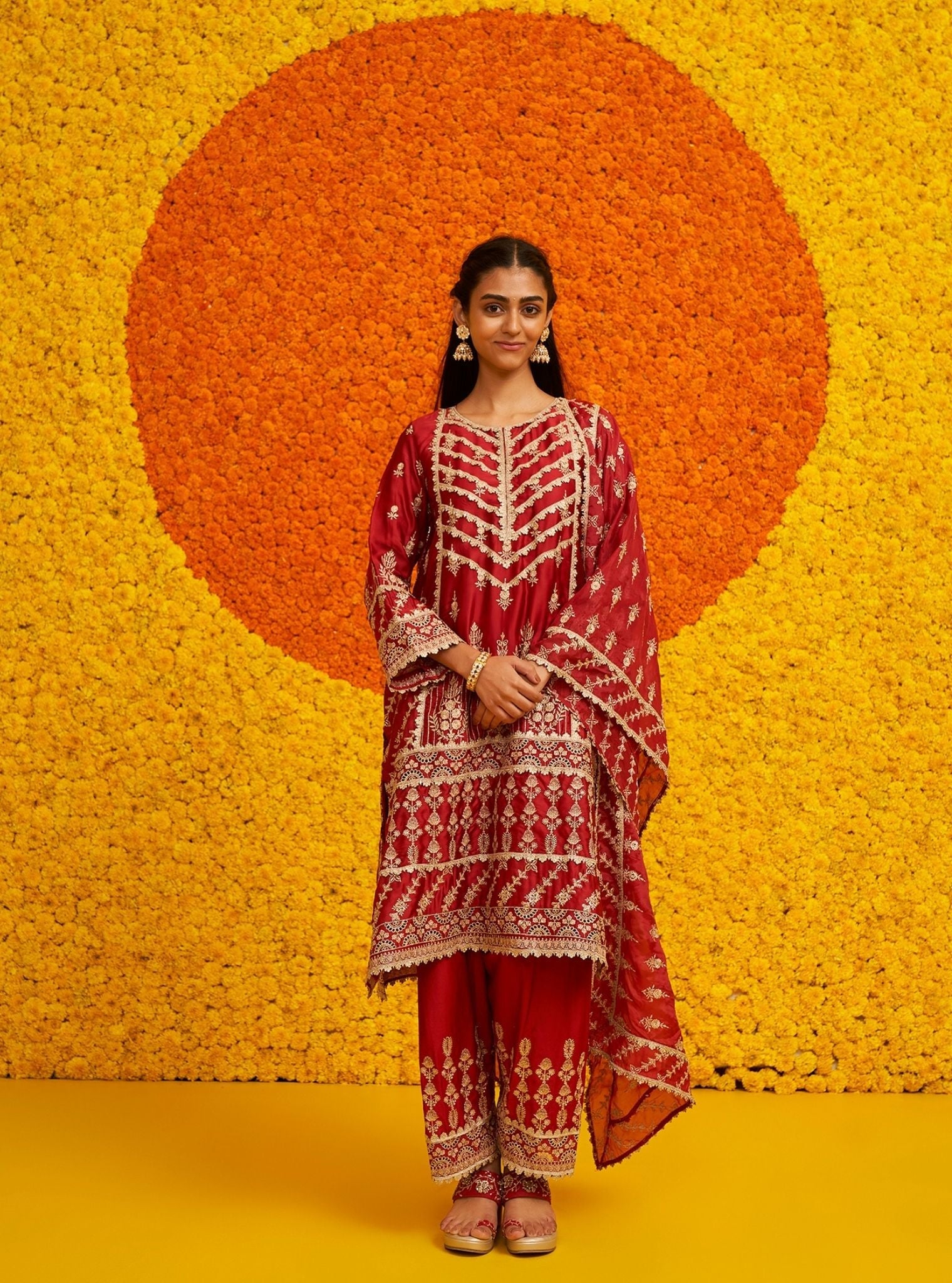 Ambar Organza Satin Red Kurta Set