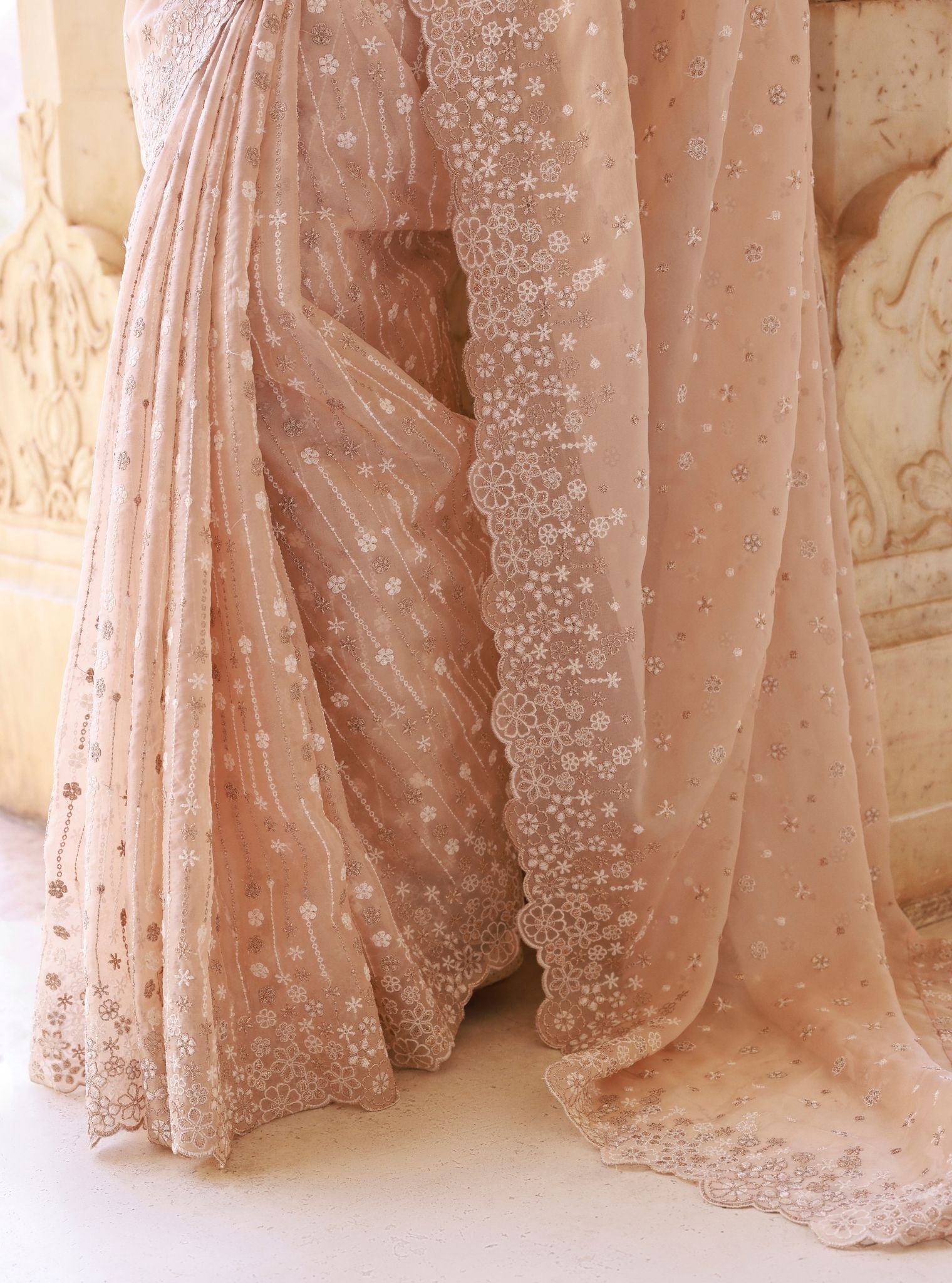 Ahlira Beige Organza Saree