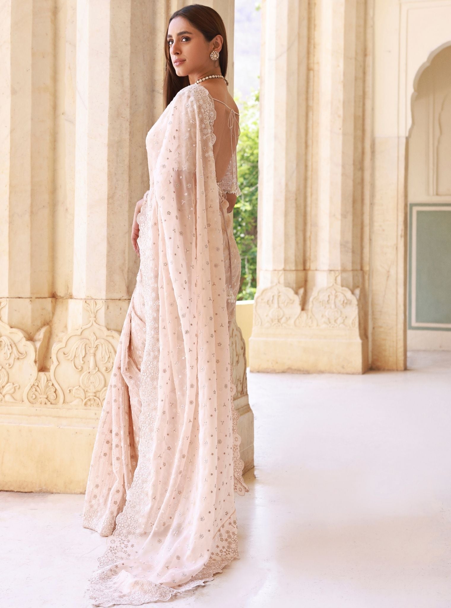 Ahlira Beige Organza Saree