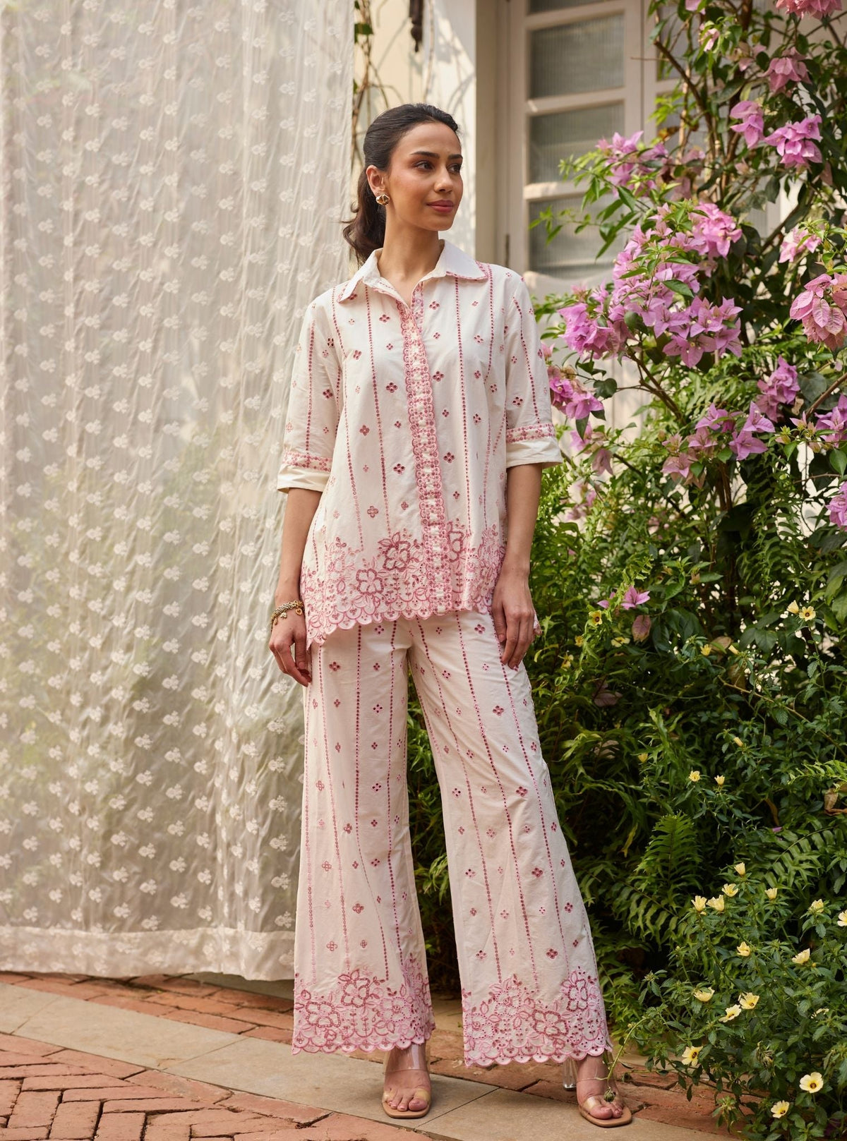 Tamara Supima Cotton Off White & Pink Co-ord Set